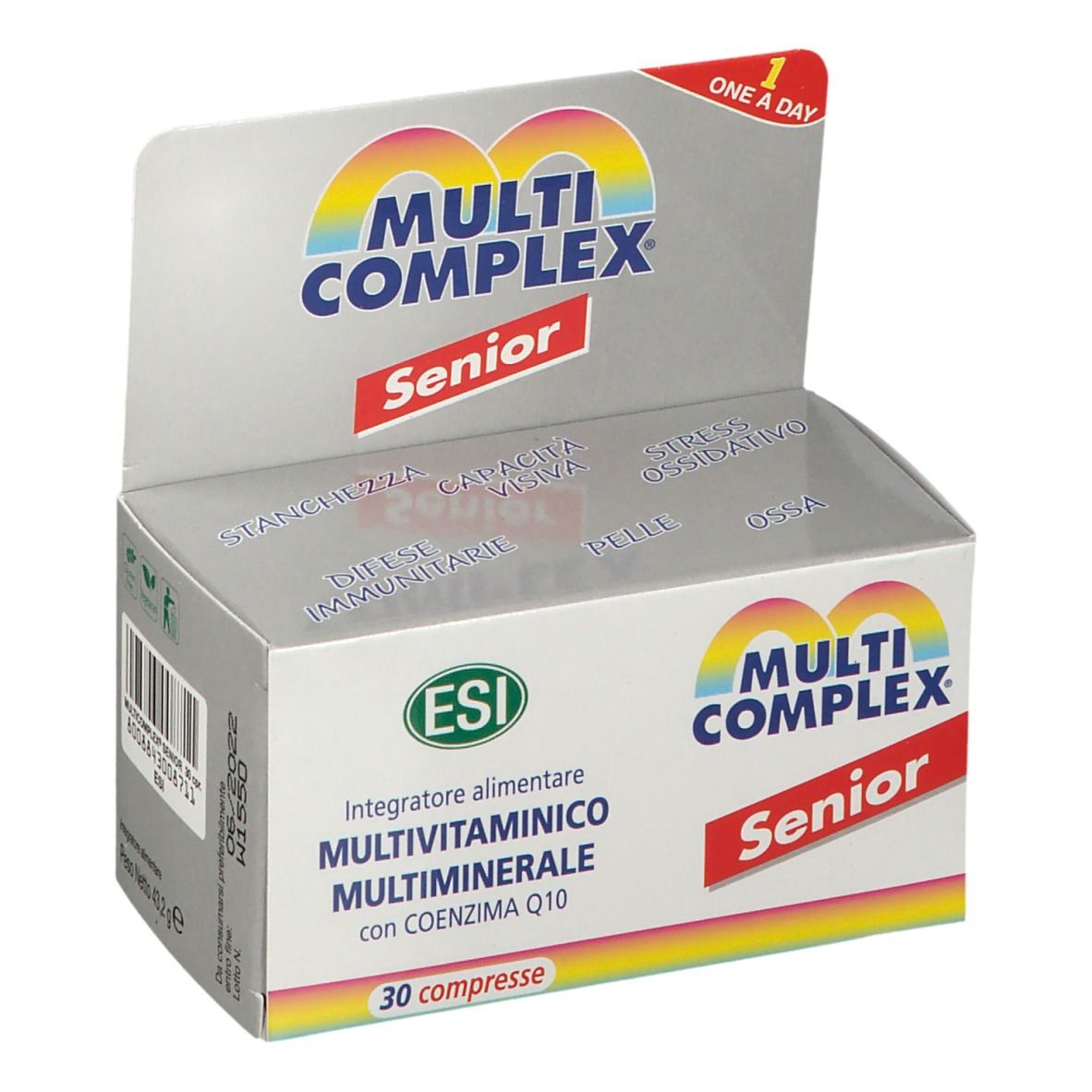 Confezione aperta di ESI Multi Complex Senior, 30 compresse. Logo del prodotto e scritta "Senior" visibili.