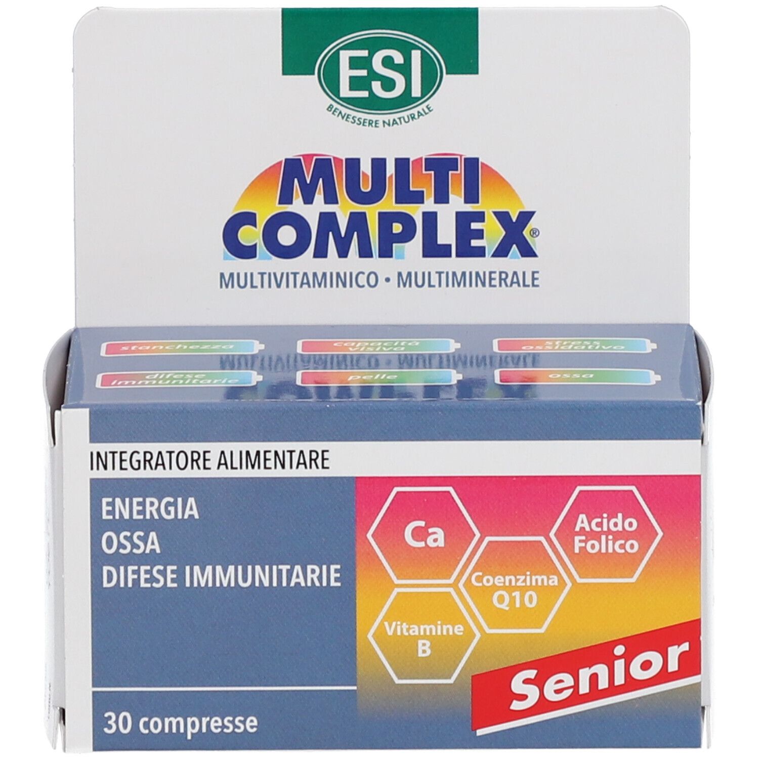 Confezione ESI Multi Complex Senior. Logo e scritta "Senior" visibili. Contiene 30 compresse.