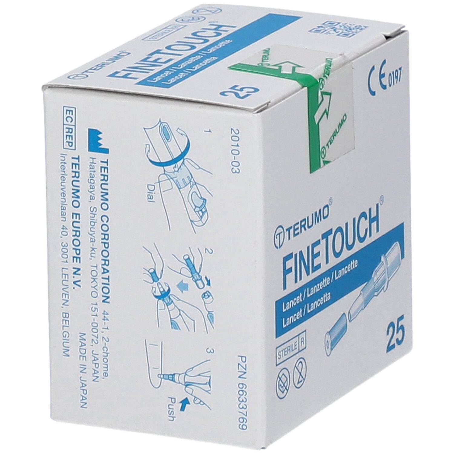 Schachtel mit 25 Terumo FINE TOUCH Lanzetten.