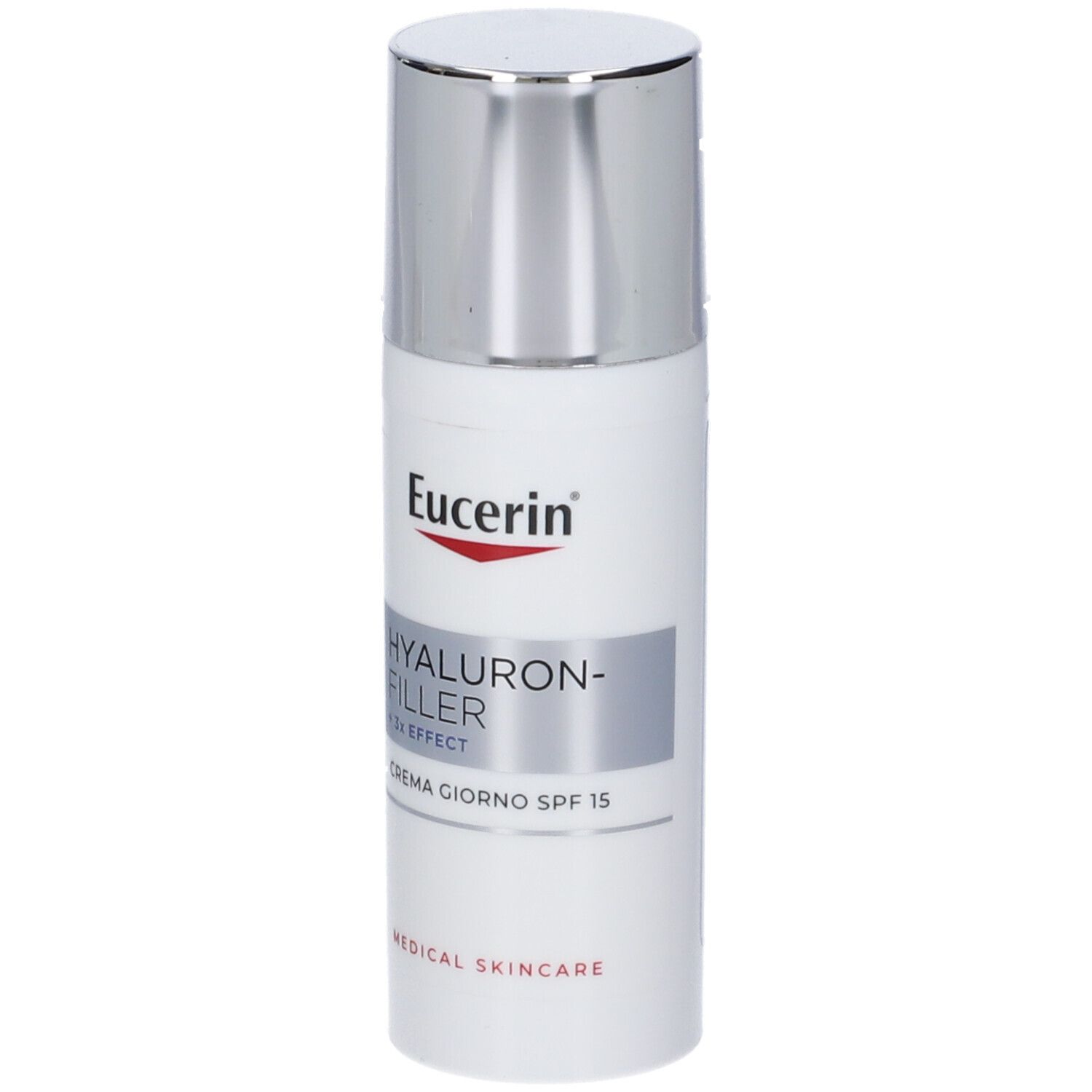 Grafik mit Produkten. Text: La tua routine quotidiana, Eucerin DermatoCLEAN, Hyaluron-Filler.
