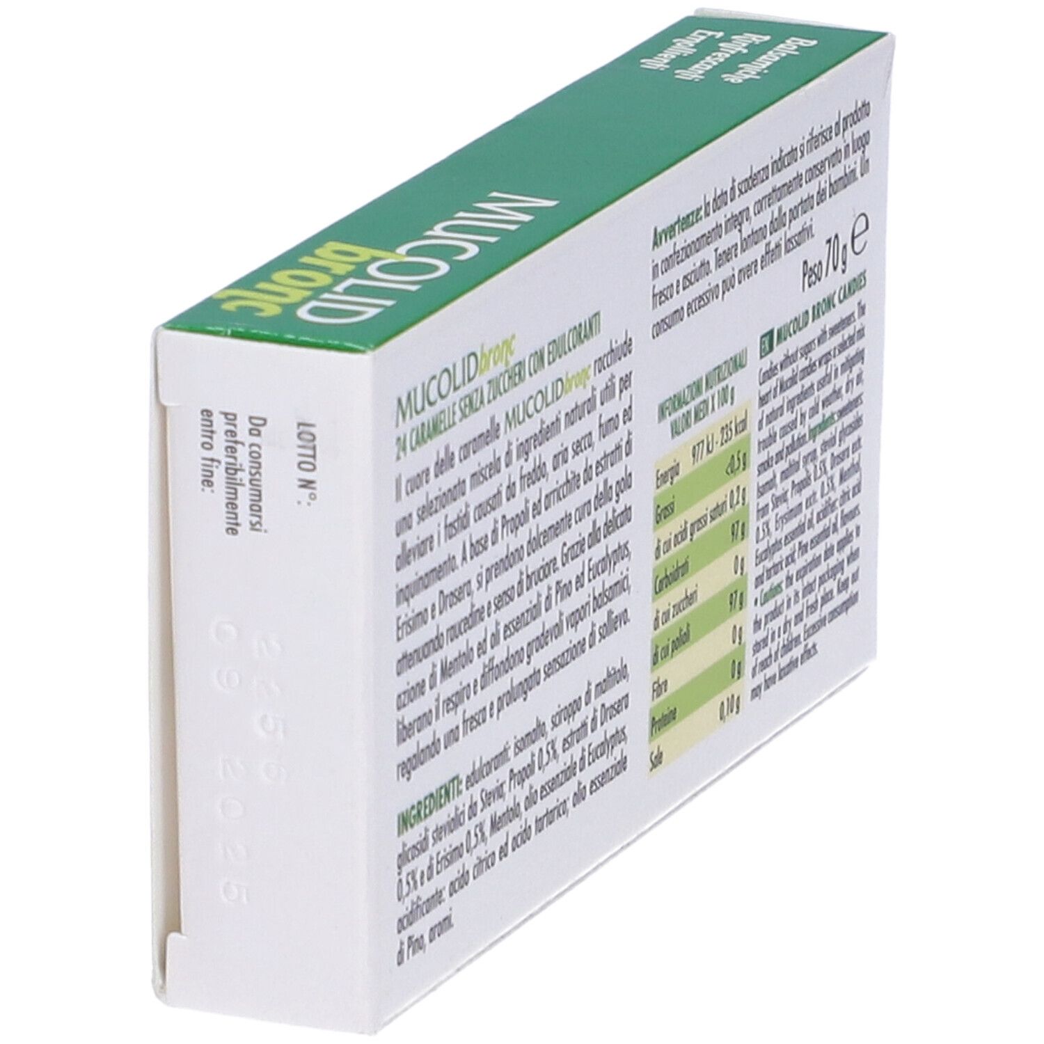 Mucolid Bronc Bonbons für den Hals, 24 Stück. Zucker- und glutenfrei, mit Stevia gesüßt.
