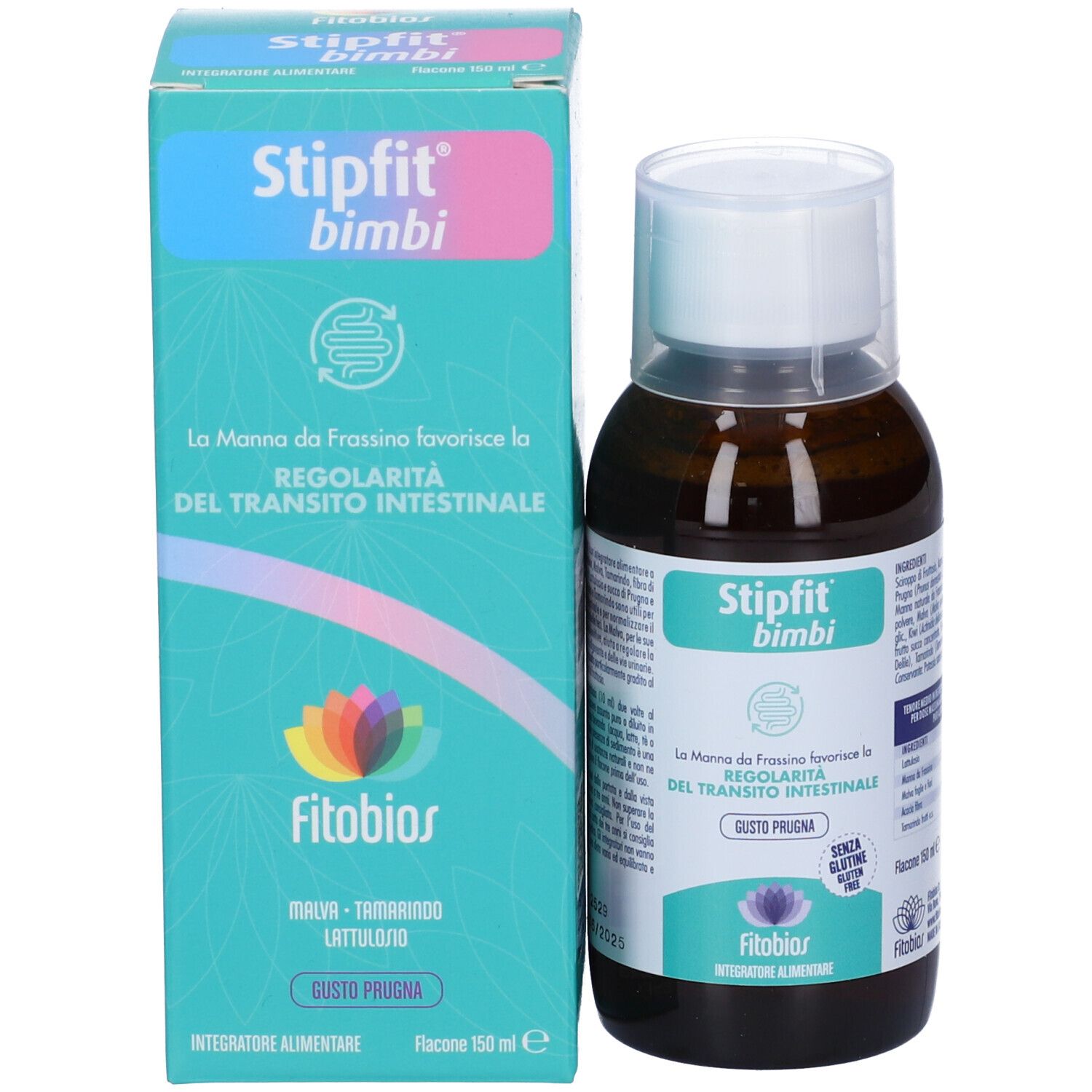 Flacone e confezione del prodotto. Flacone con etichetta, scatola con nome e logo del prodotto.