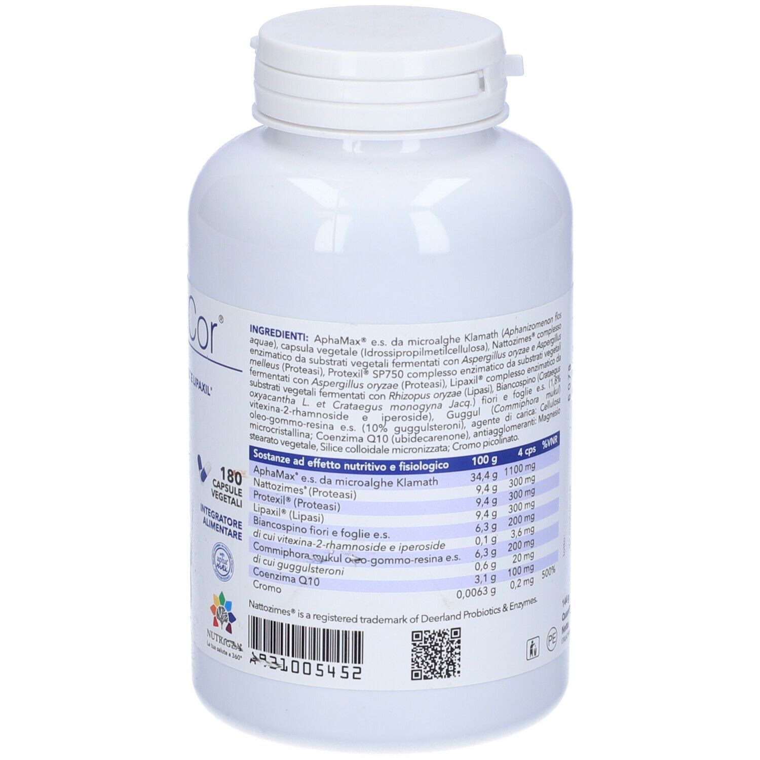 Flacone Klamacor. Tabella nutrizionale e ingredienti.