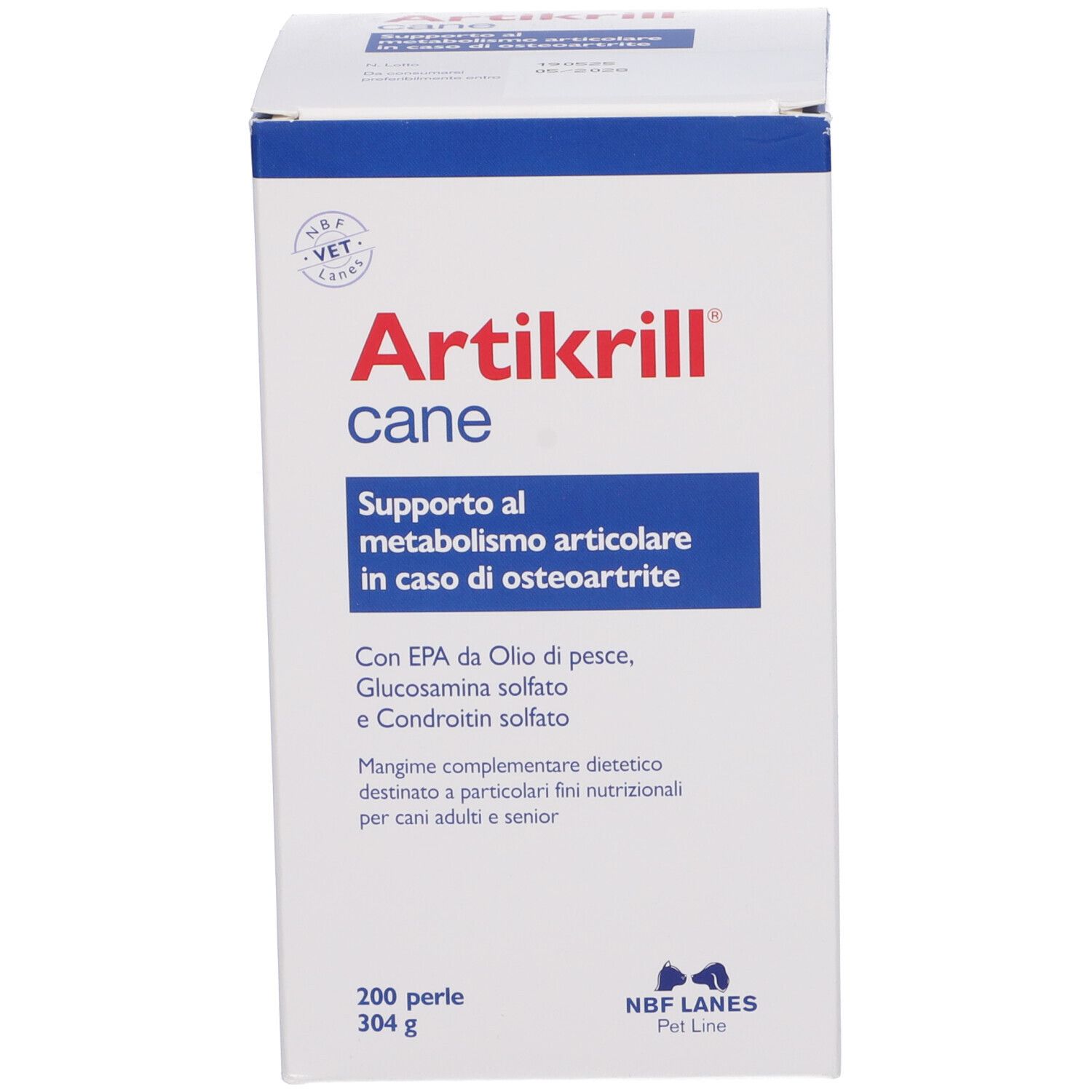 Weiße Dose mit Articrill cane, 200 Perlen, 304g.