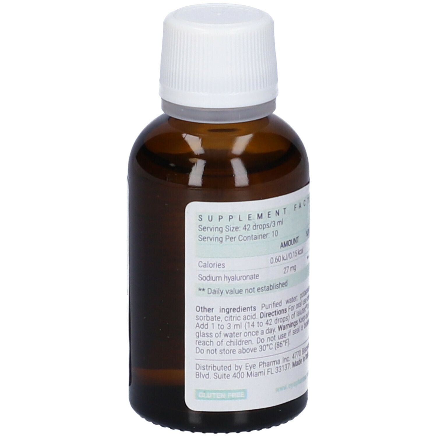 Flacone di vetro marrone con tappo bianco. Contiene un integratore alimentare. Etichetta con informazioni nutrizionali e ingredienti.