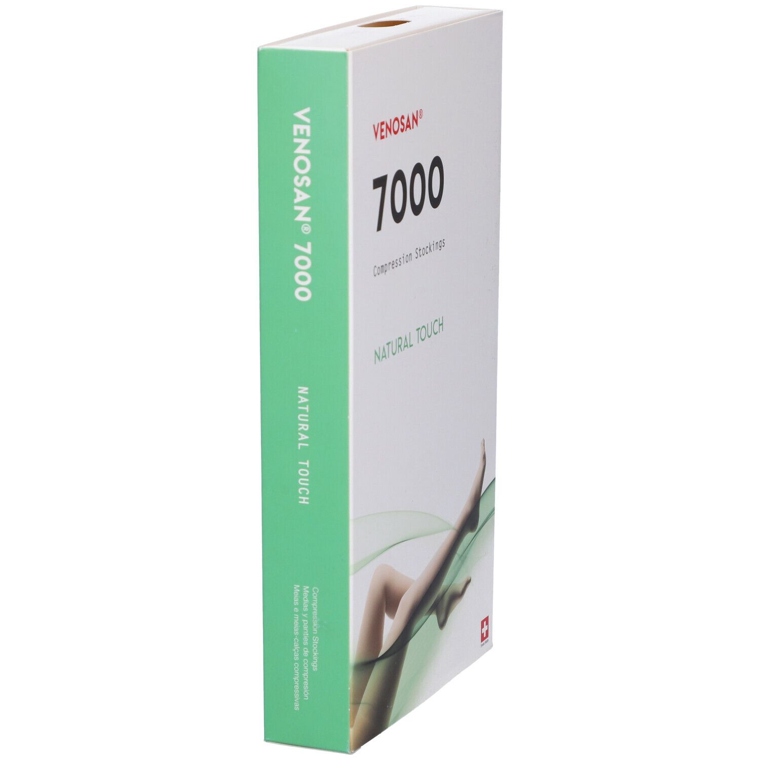 Confezione Venosan 7000, vista laterale. Scatola bianca con lato verde. Nome e logo del prodotto.