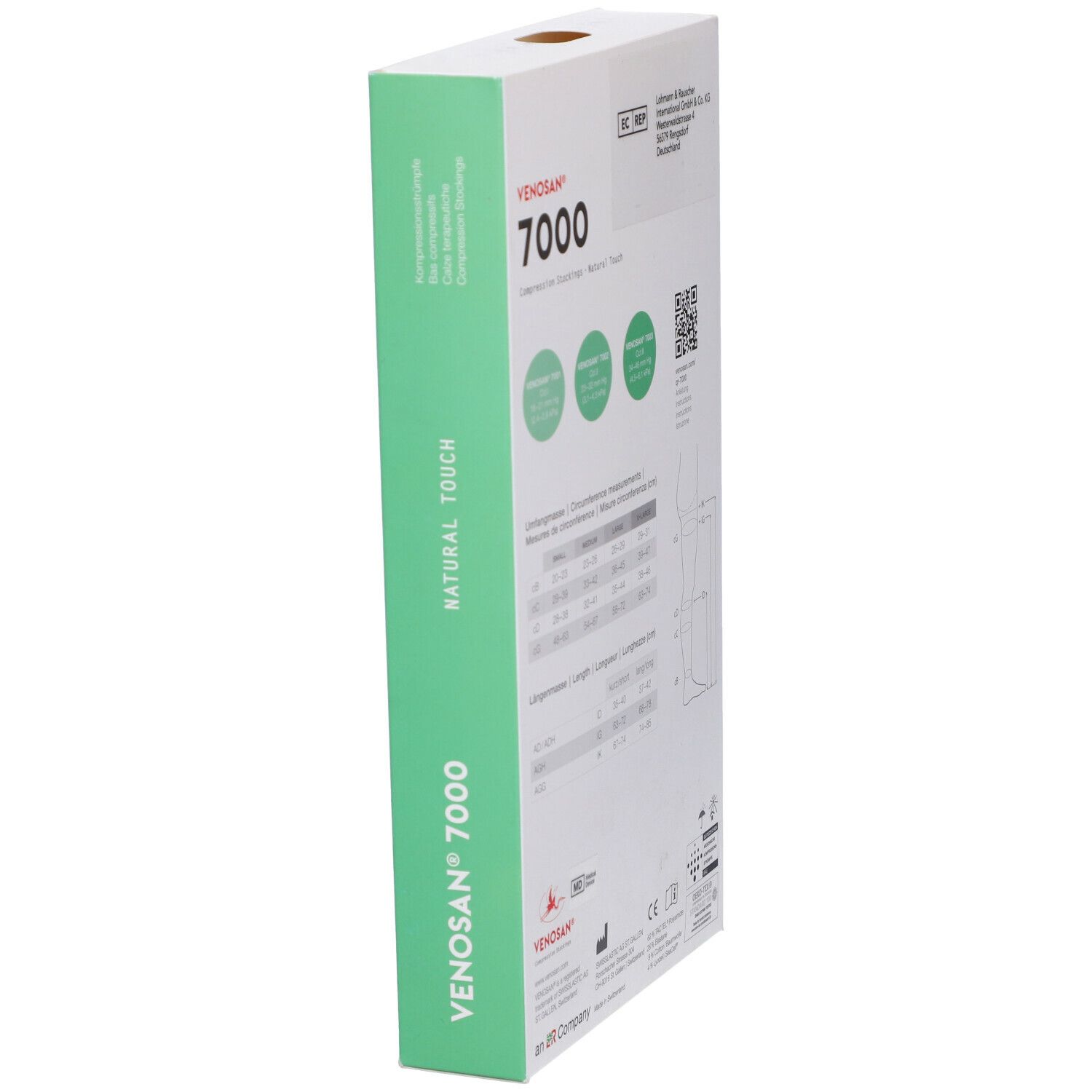 Confezione Venosan 7000, vista laterale. Scatola bianca con lato verde. Nome e logo del prodotto.