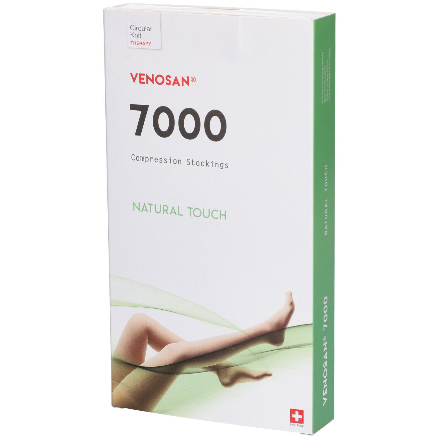 Venosan 7000 calze a compressione Natural Touch. Confezione con logo, nome prodotto e illustrazione gamba.