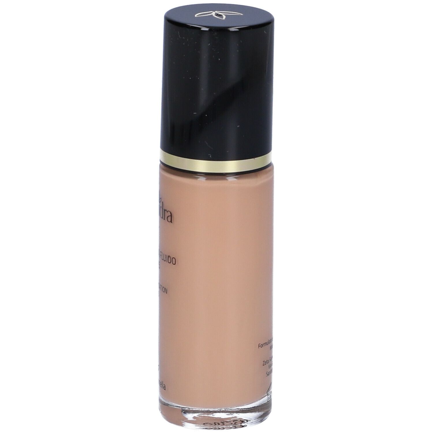 Flacone fondotinta, marrone, con tappo nero. Scritta: Euphidra, Fondotinta Fluido SPF 25.