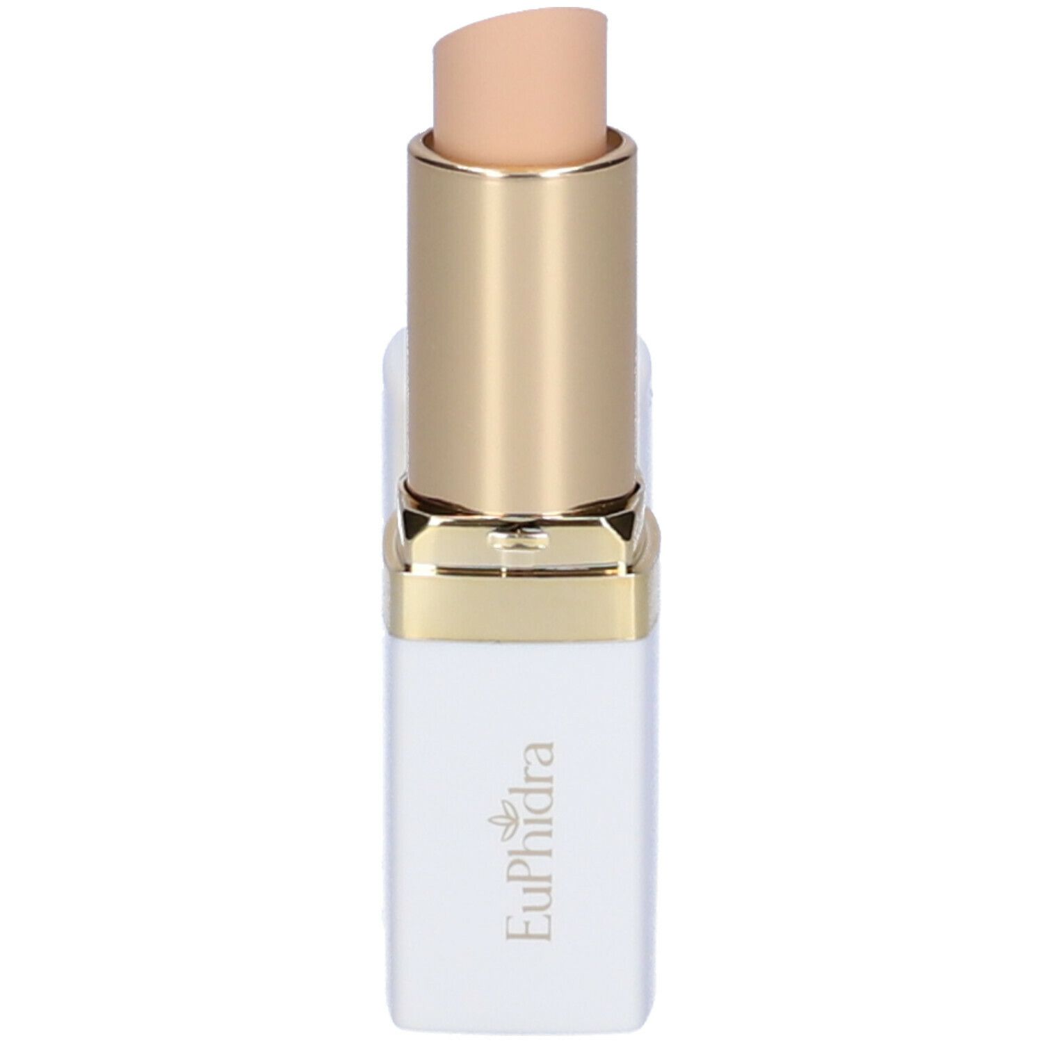 Stick correttore bianco con anello dorato e punta beige. Marchio Euphidra.