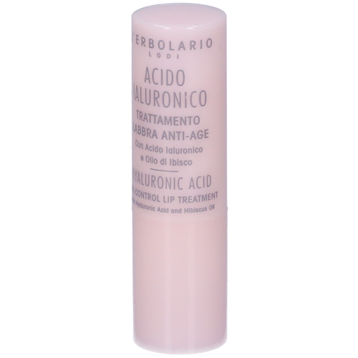 Stick labbra rosa con testo. Fronte con testo. 4,5 ml/0,15 fl. oz.