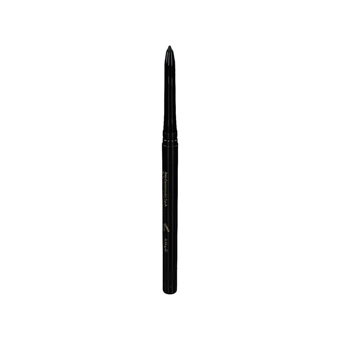 Schwarzer, wasserfester Augenstift. Zylindrische Form mit spitzer Mine. Aufschrift.