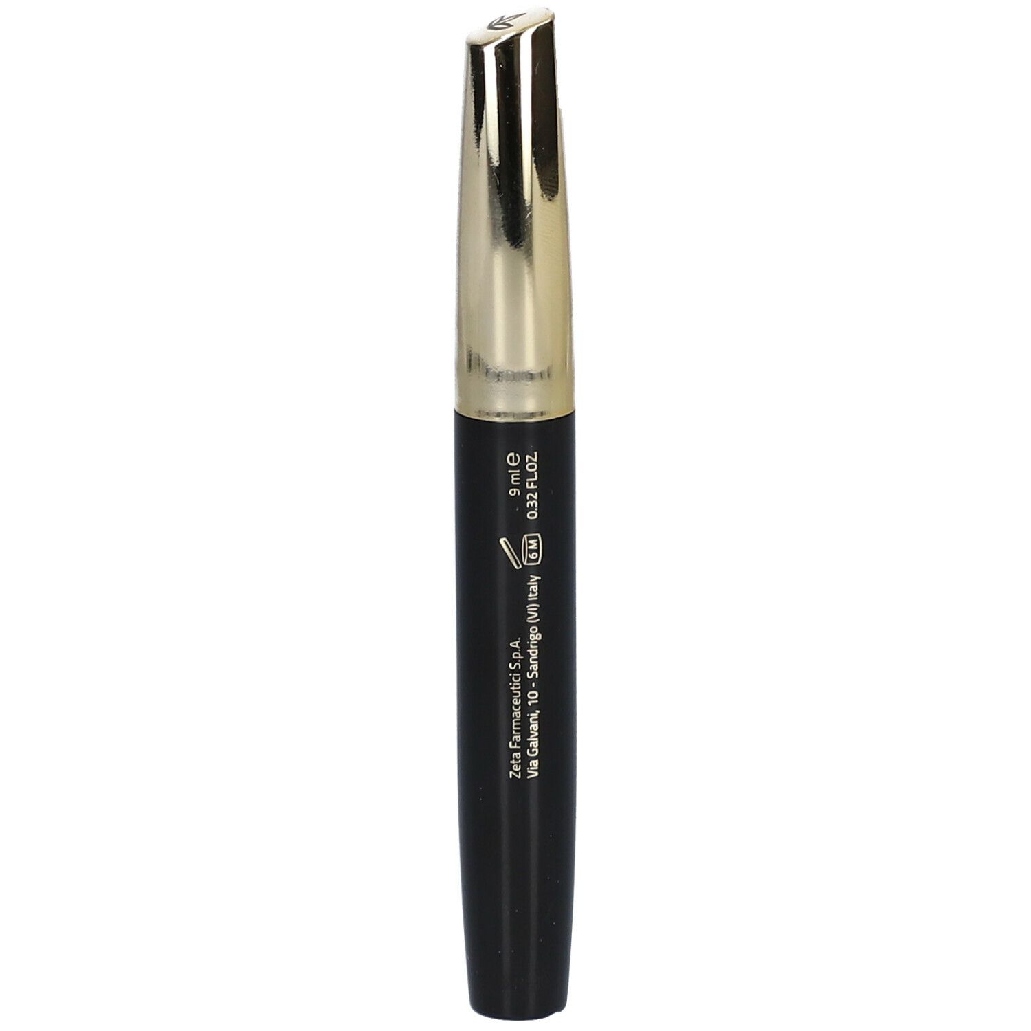 Spazzola per mascara nera con cappuccio dorato. Sul flacone è scritto « EuPhidra Mascara Allungante Lengthening Mascara ».