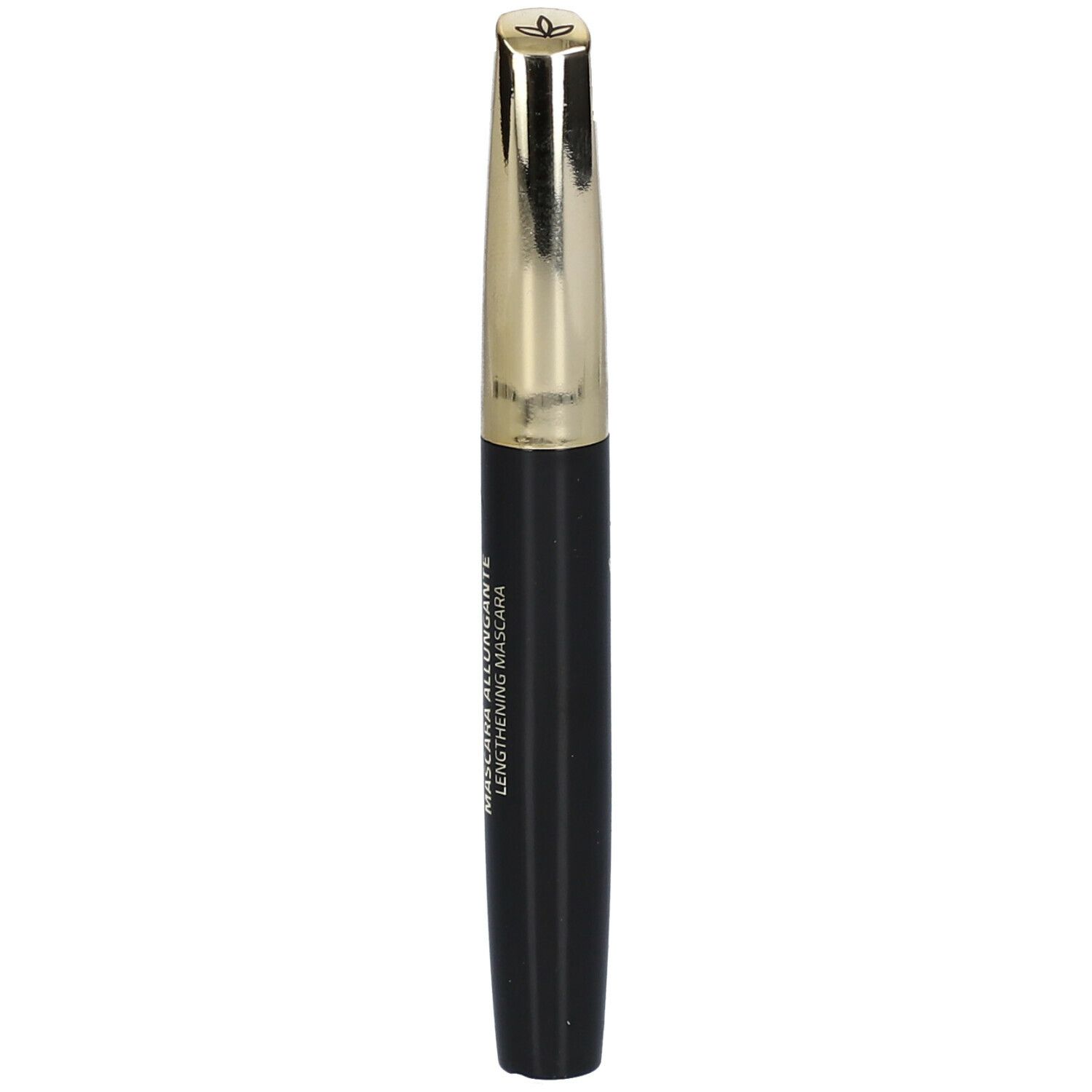 Spazzola per mascara nera con cappuccio dorato. Sul flacone è scritto « EuPhidra Mascara Allungante Lengthening Mascara ».