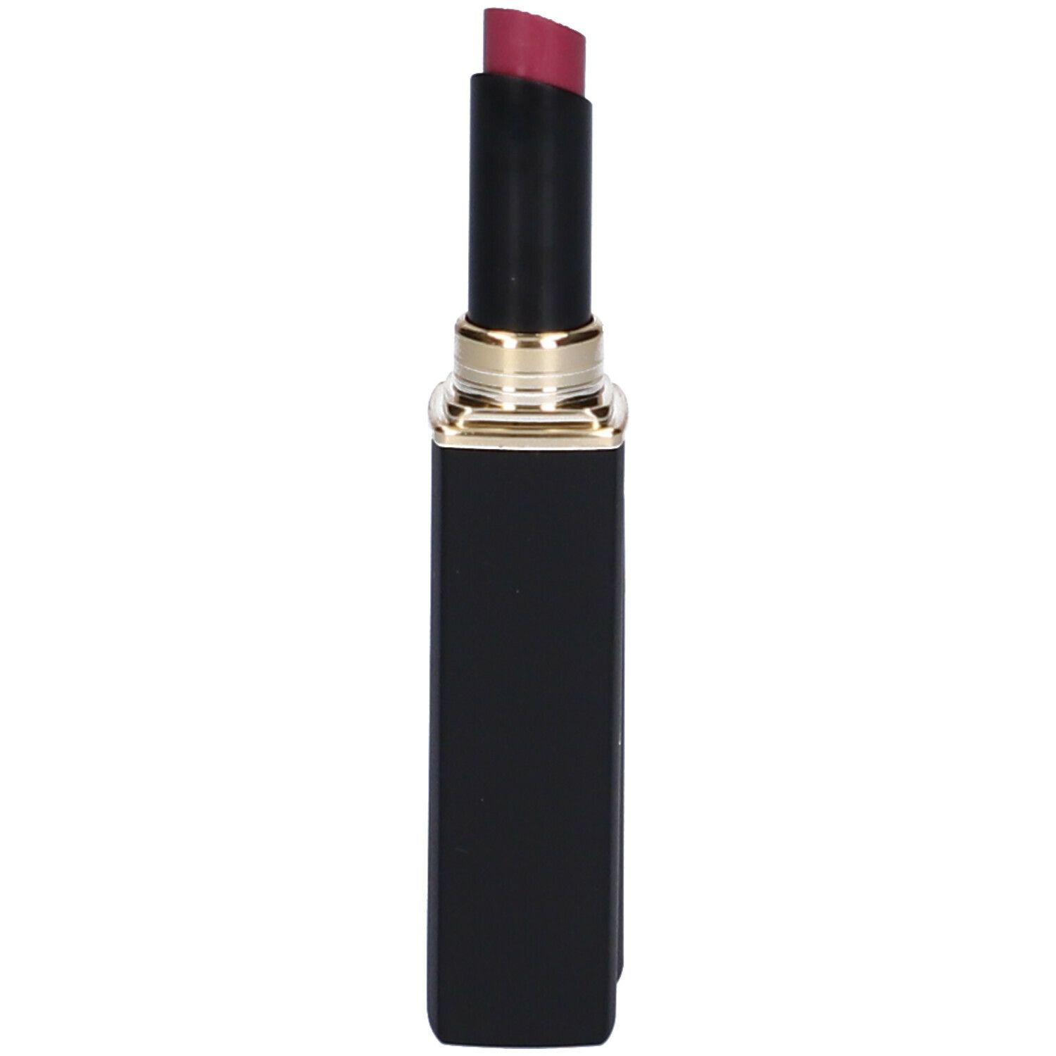 Rossetto con astuccio nero. Il rossetto è rosso-marrone. Euphidra è scritto sull'astuccio.