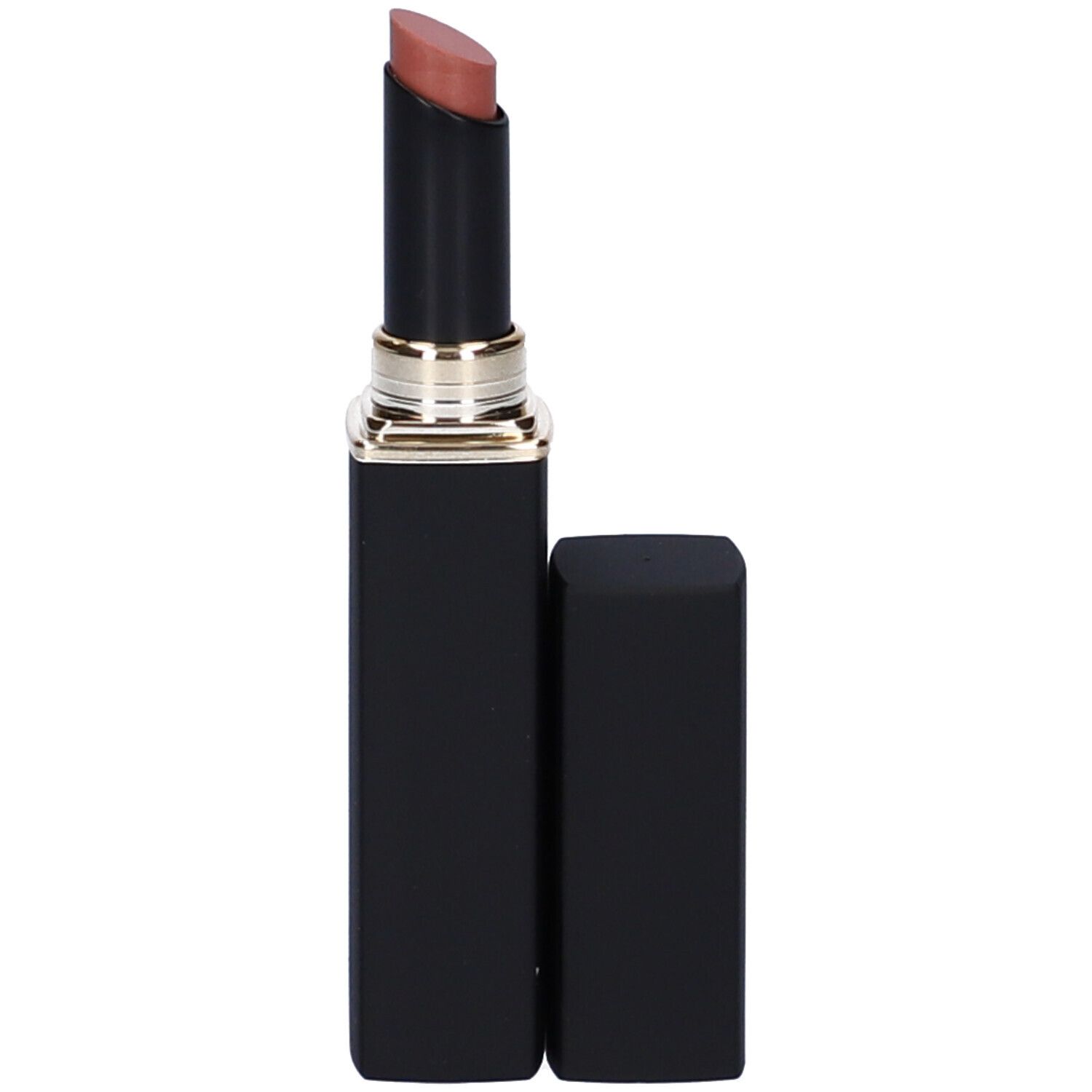 Rossetto Ecru in astuccio nero. Tappo accanto. Dettagli dorati.