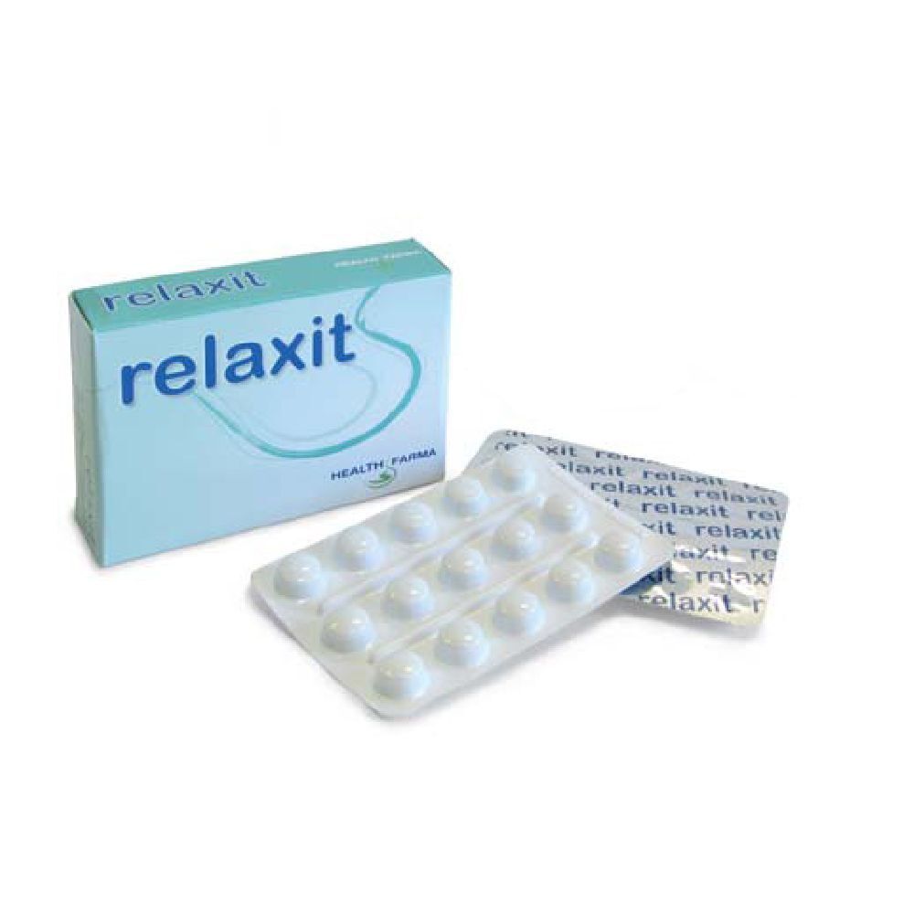 Scatola e blister di compresse. Sulla scatola è scritto "relaxit".