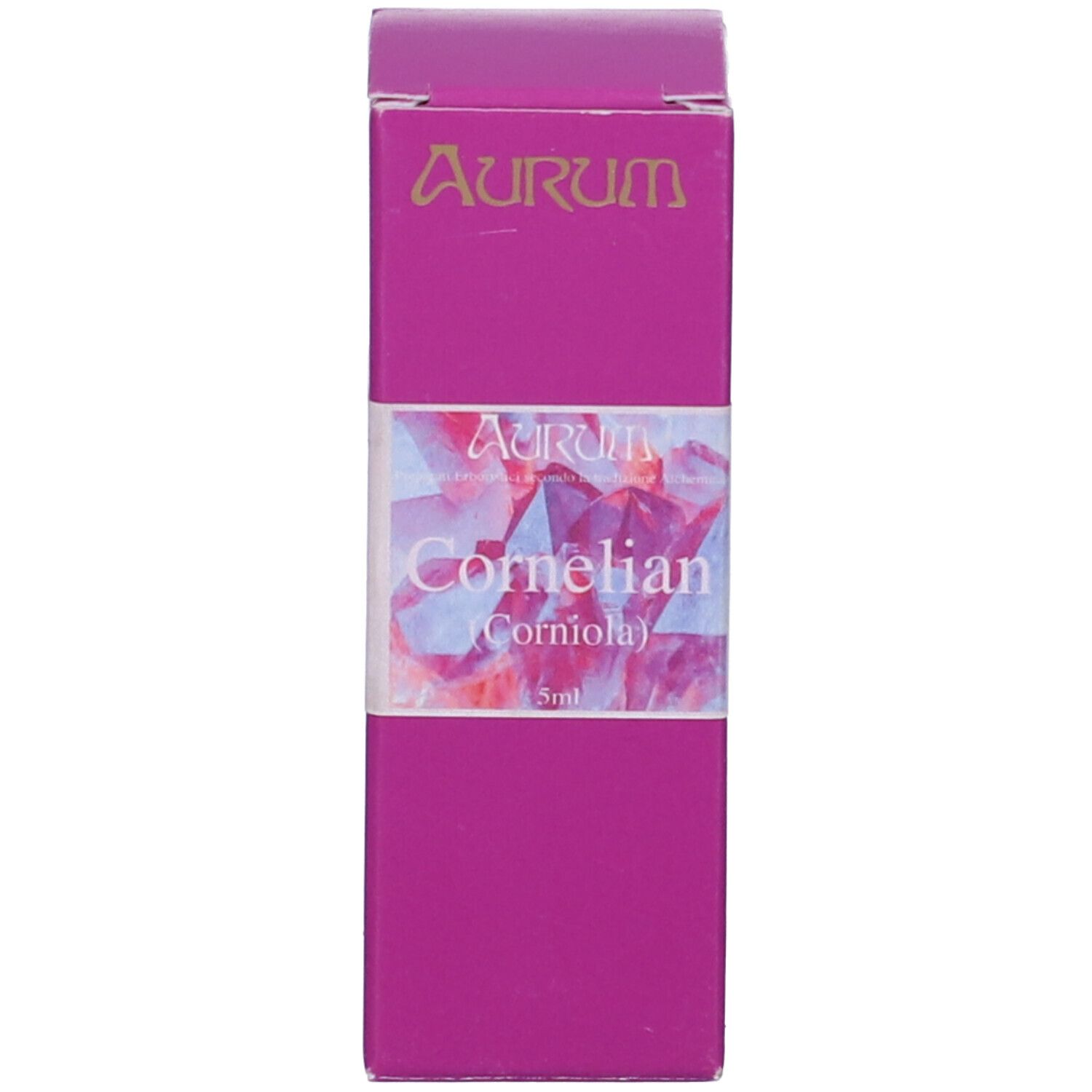 Confezione rosa con nome del prodotto e logo del marchio. Scatola rettangolare con scritta dorata.