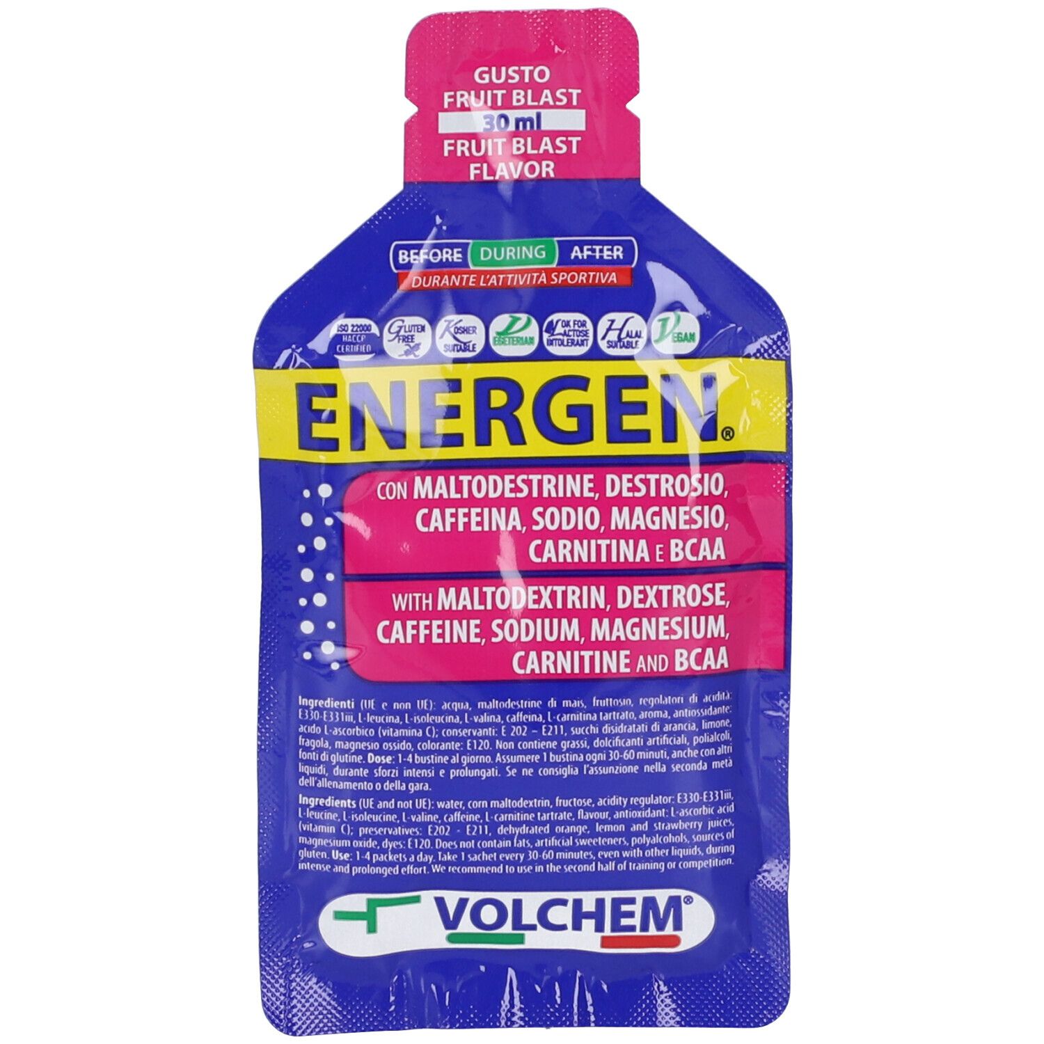 VOLCHEM Energen 30 Gel Energetico Liquido Con Caffeina - Gusto Fruit Blast