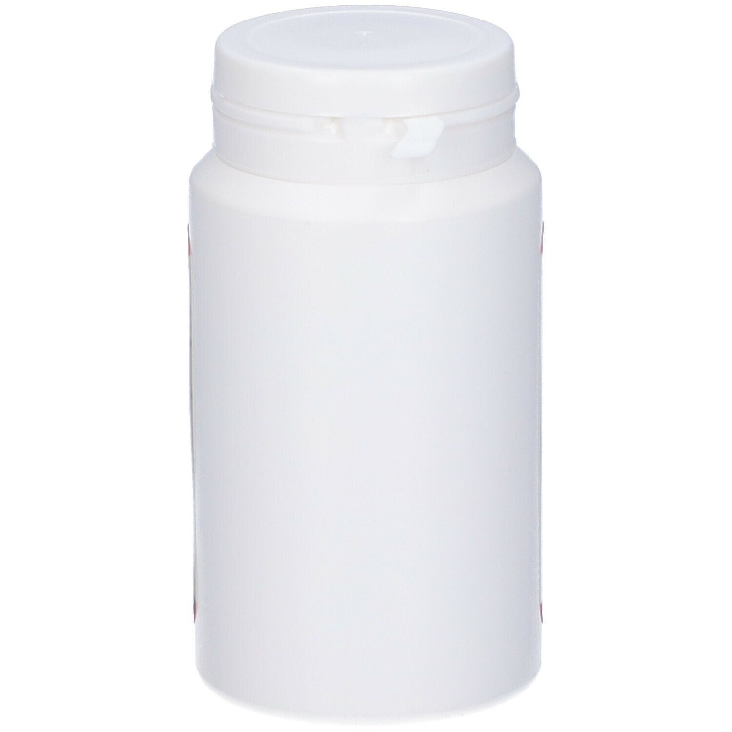 Flacone di compresse bianco con coperchio bianco. Nessuna scritta visibile.