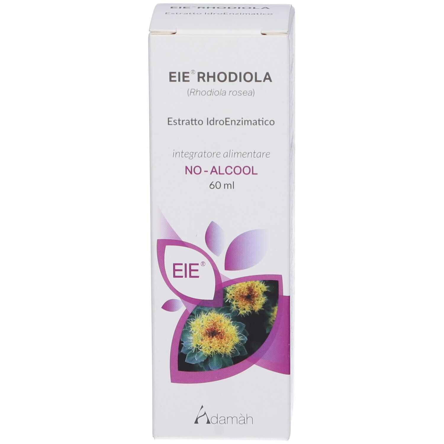 Confezione del prodotto. Scatola bianca con nome del prodotto, design floreale e indicazione 60 ml.