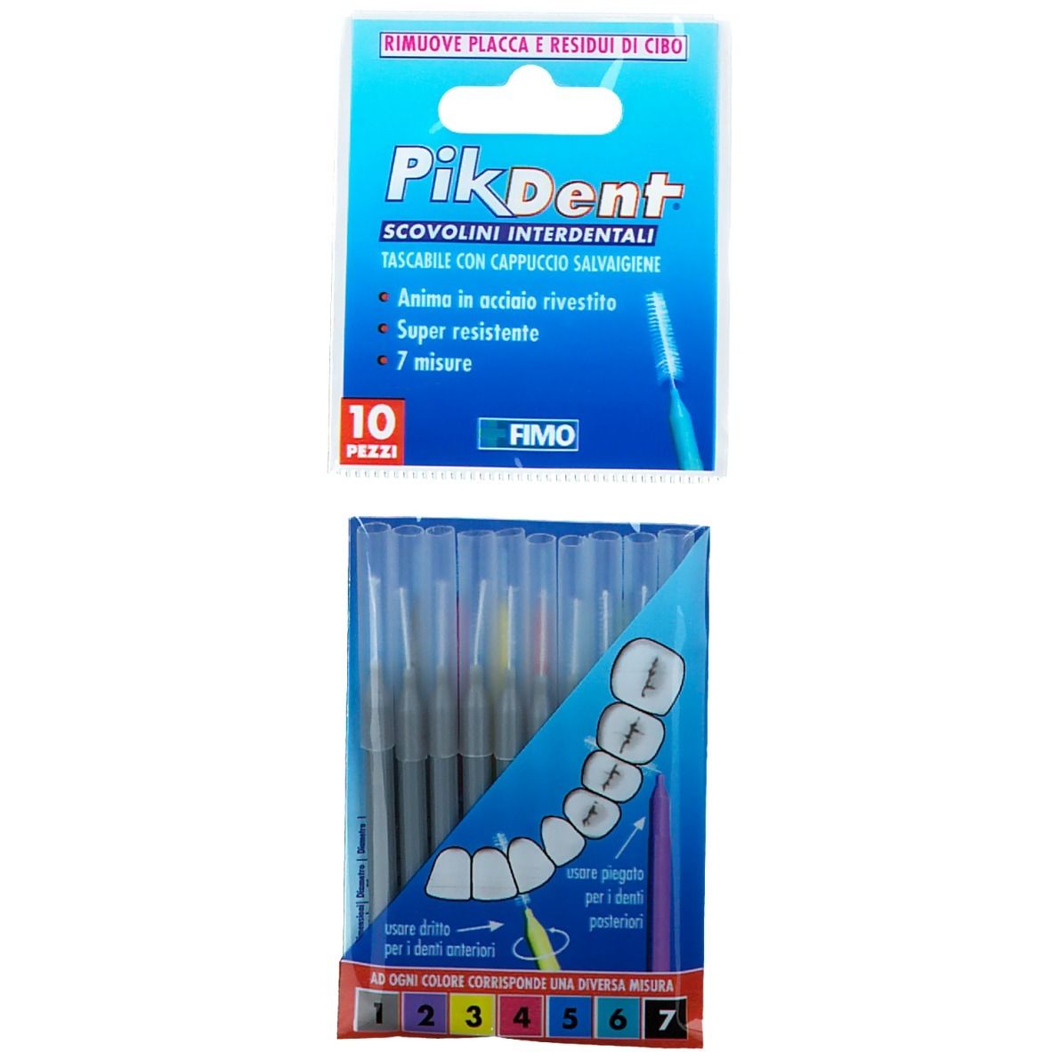 Scovolini interdentali PikDent, 10 pezzi, colori assortiti. Confezione con testo: 0,4 mm.