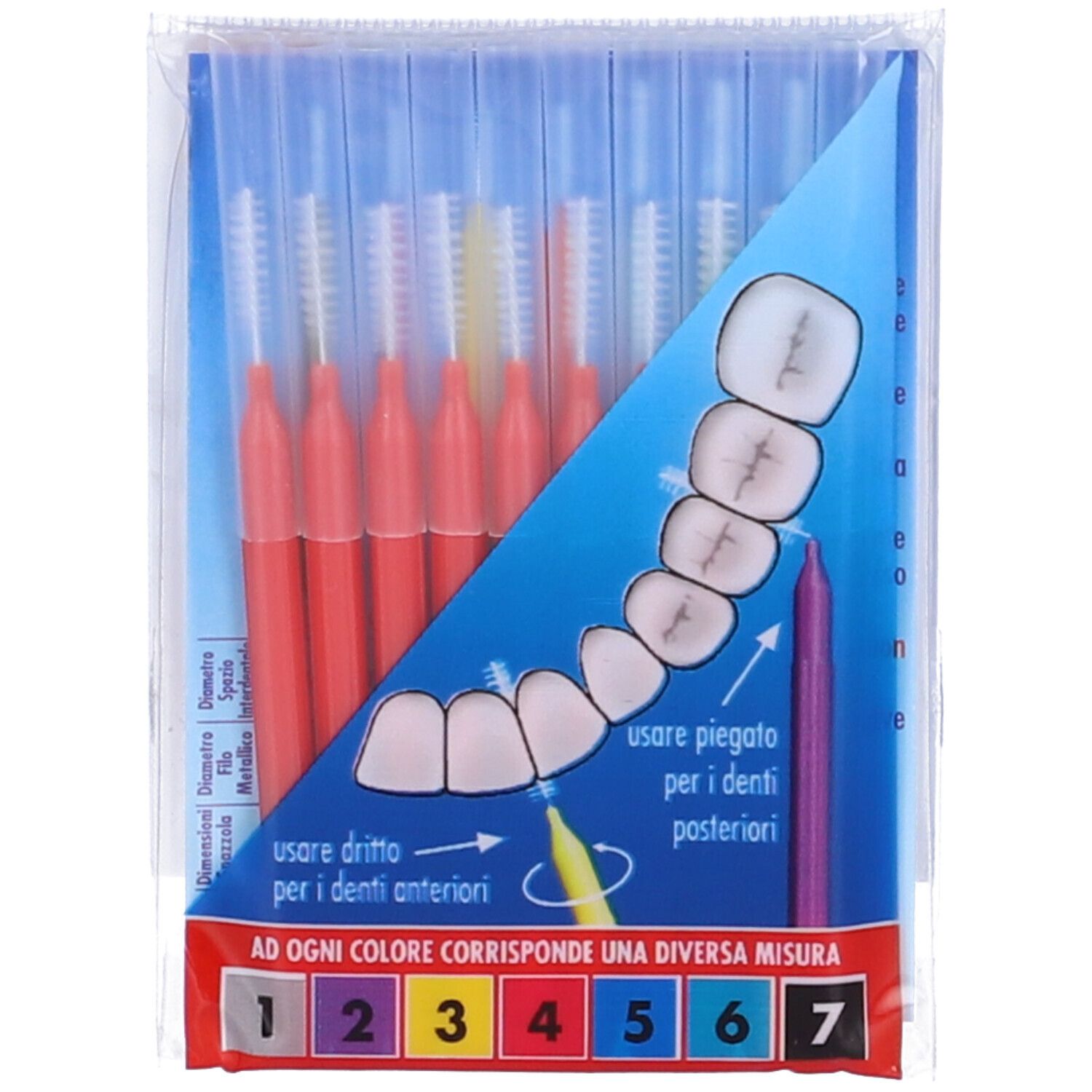 Confezione di spazzolini interdentali rossi. Codice colore. Logo Pikdent e nome prodotto.