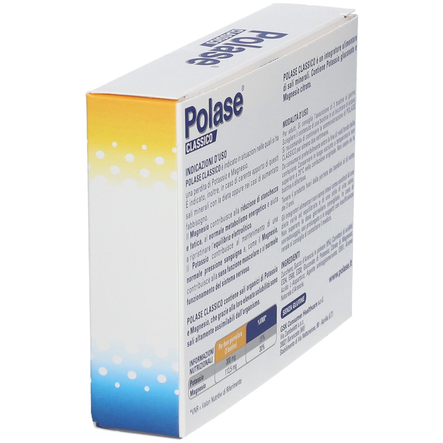 Dos de la boîte Polase Classico. Texte et informations nutritionnelles. Ingrédients.