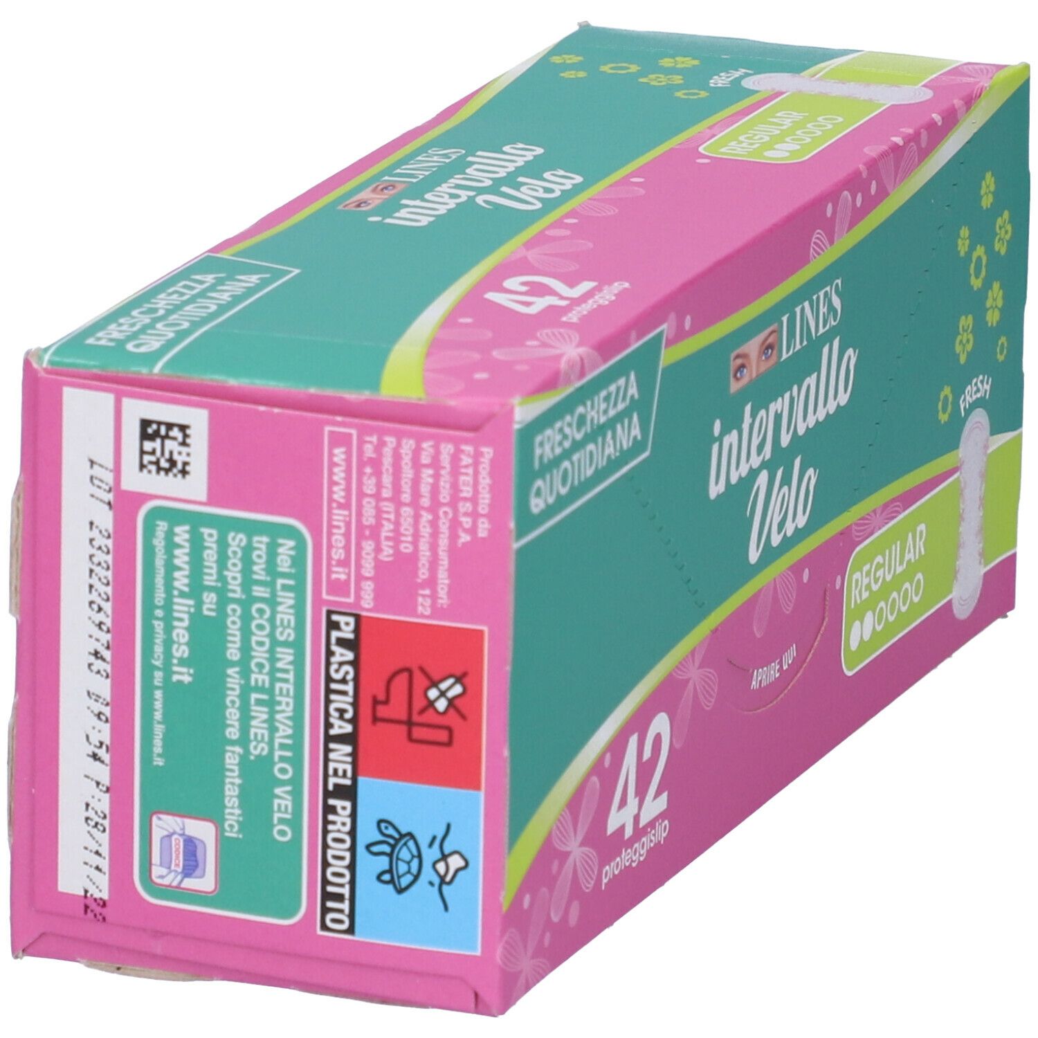 Confezione rosa e verde con nome del prodotto e 42 proteggislip. Retro con testo.