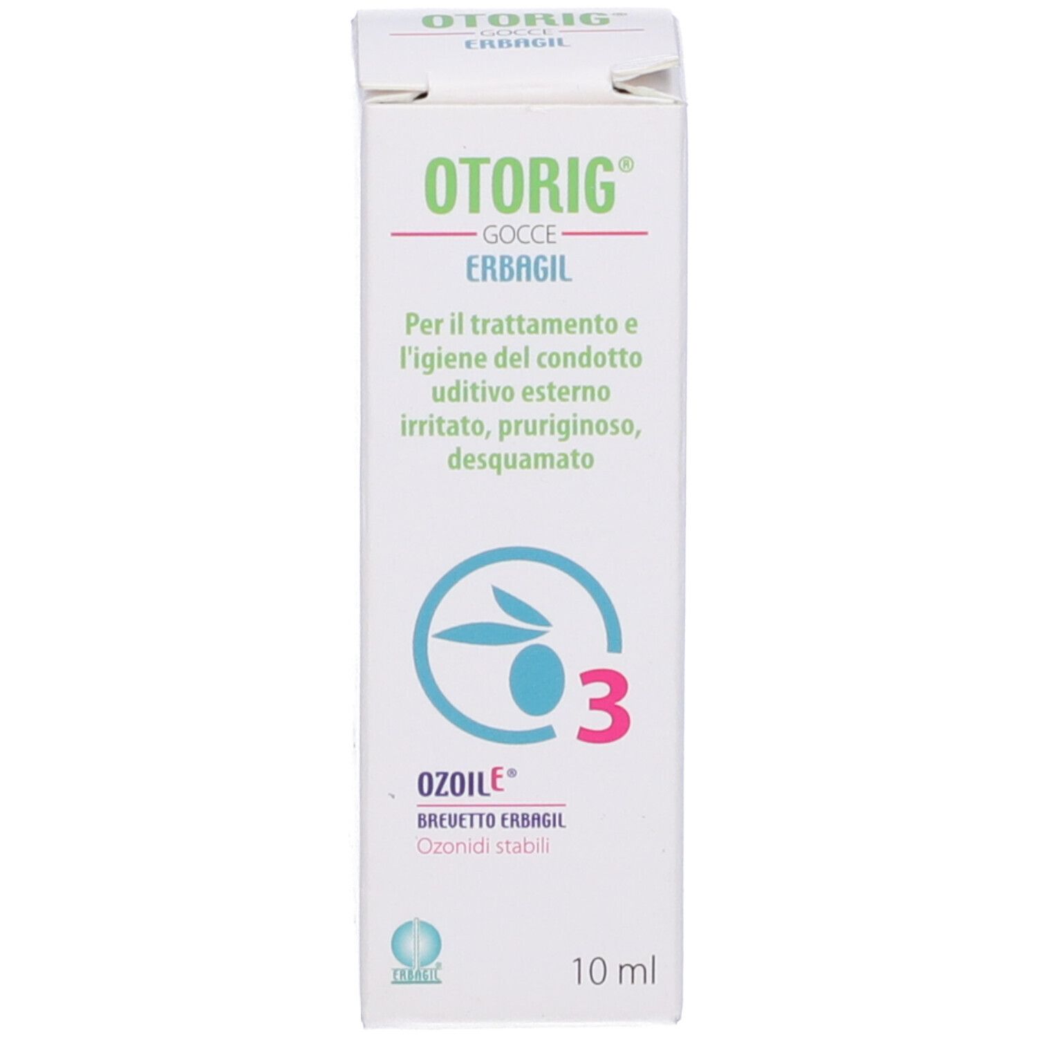 Confezione del prodotto. Otorig Erbagil, gocce auricolari. 10 ml.