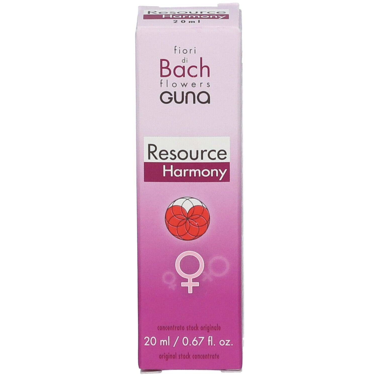 Confezione per GUNA Resource Harmony. Scritta: 20 ml, GUNA, Resource Harmony. Con logo.