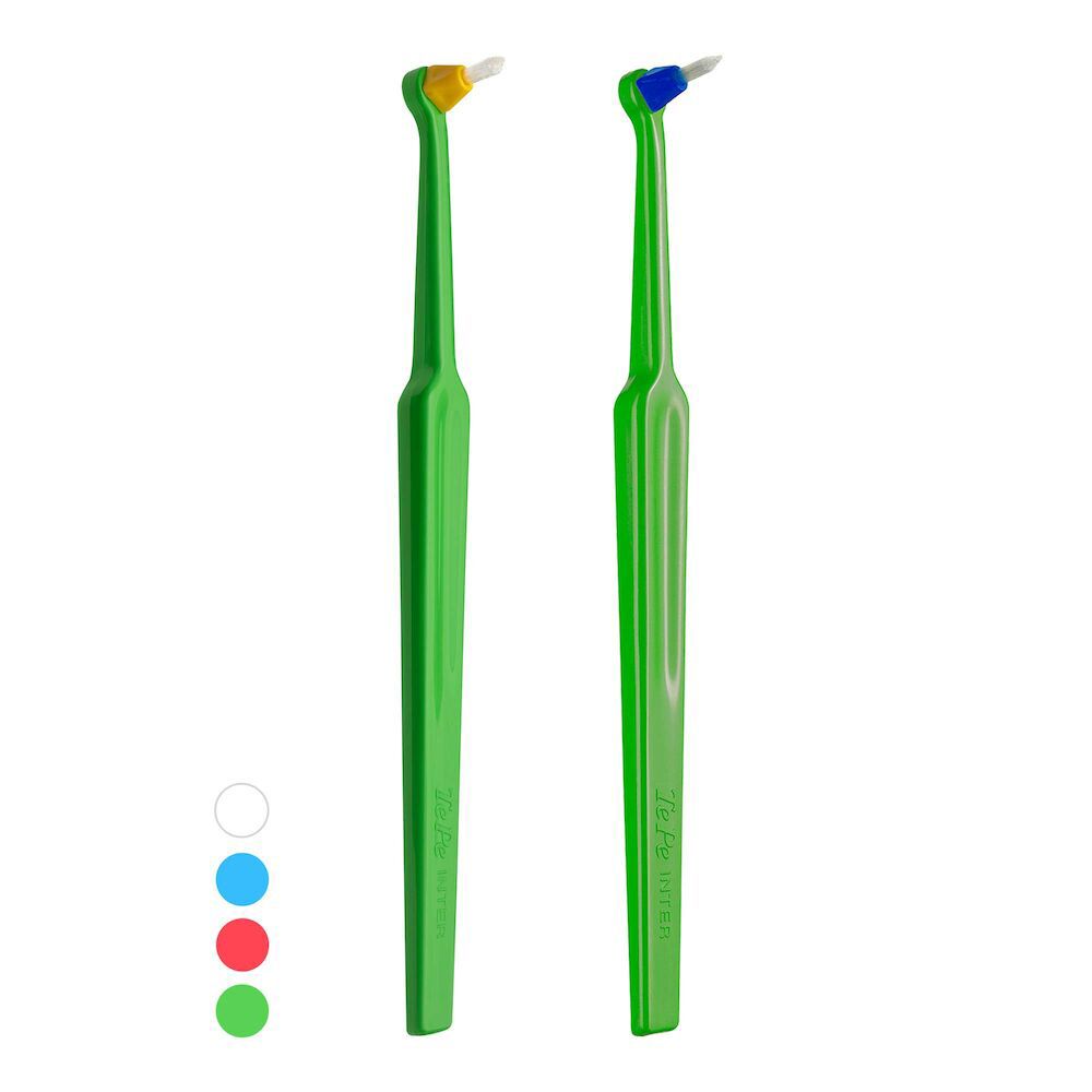 Due scovolini verdi. Testine gialle e blu. Diversi colori nella parte inferiore.