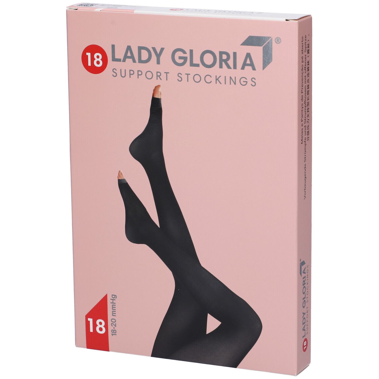 Verpackung für Lady Gloria 18 Kompressionsstrümpfe, offene Spitze, Sahara 3, schwarz.