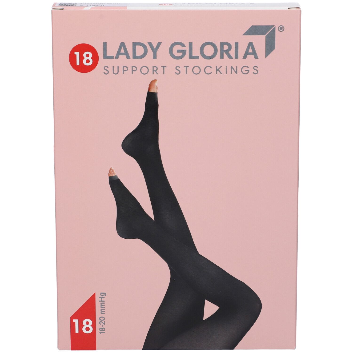 Verpackung für Lady Gloria 18 Kompressionsstrümpfe, offene Spitze, Sahara 3, schwarz.