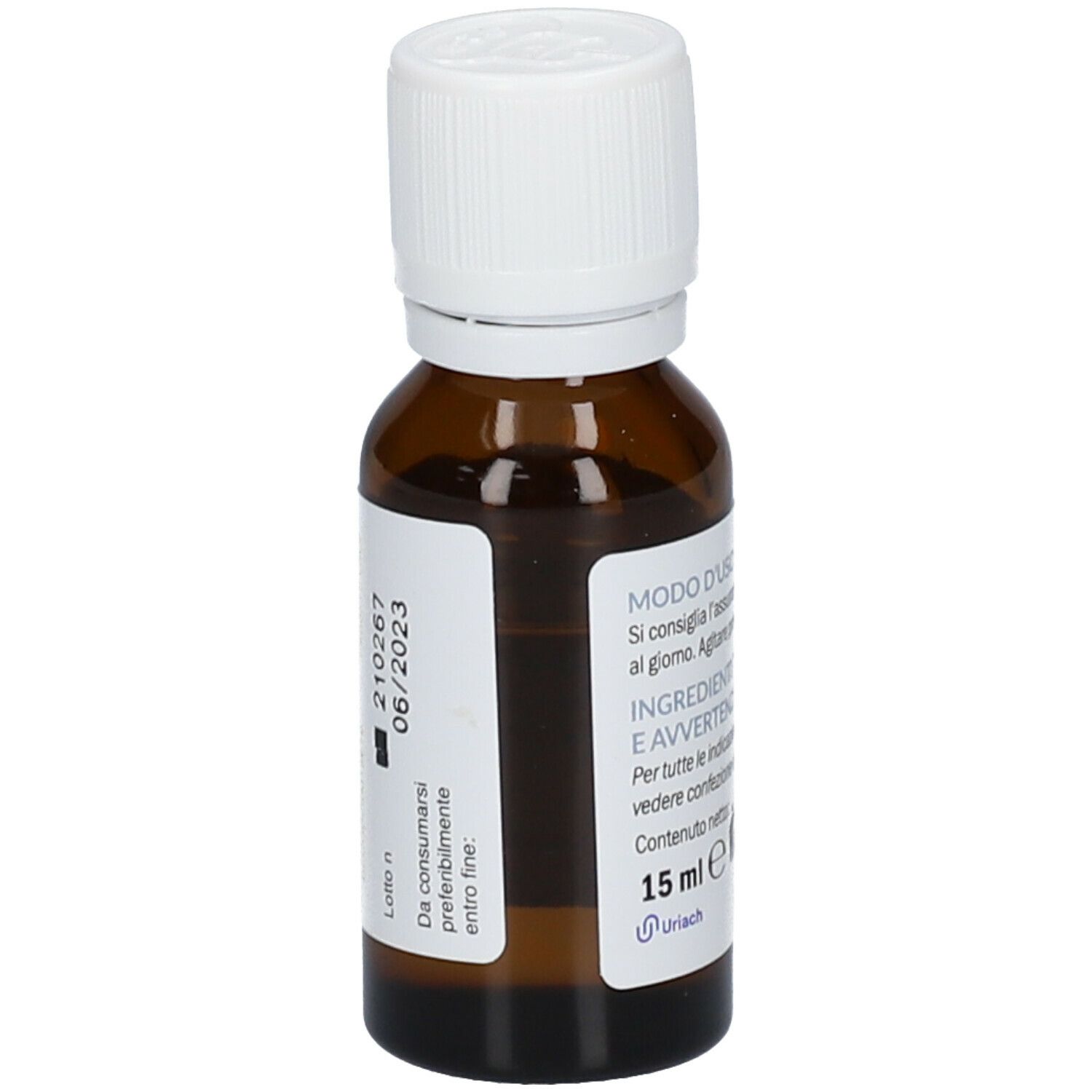 Flacone in vetro marrone Decodì® Forte K. Contiene vitamina D e K. Tappo bianco. Scritte in italiano.