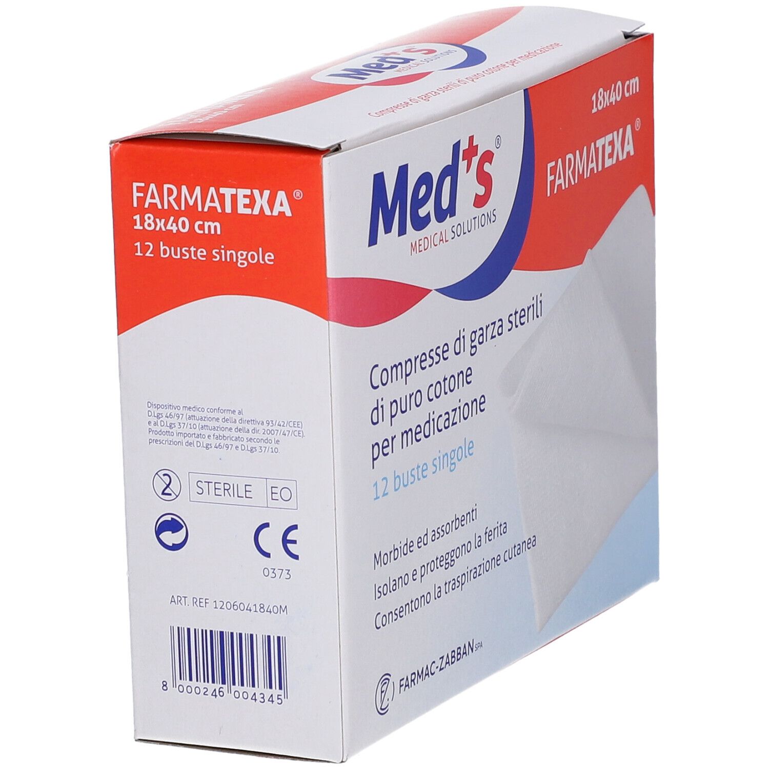 Med's Farmatexa Kompressen 18x40 cm, 12 einzelne Beutel.