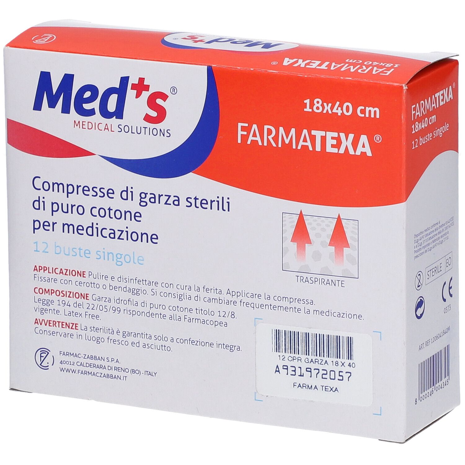 Med's Farmatexa Kompressen 18x40 cm, 12 einzelne Beutel.