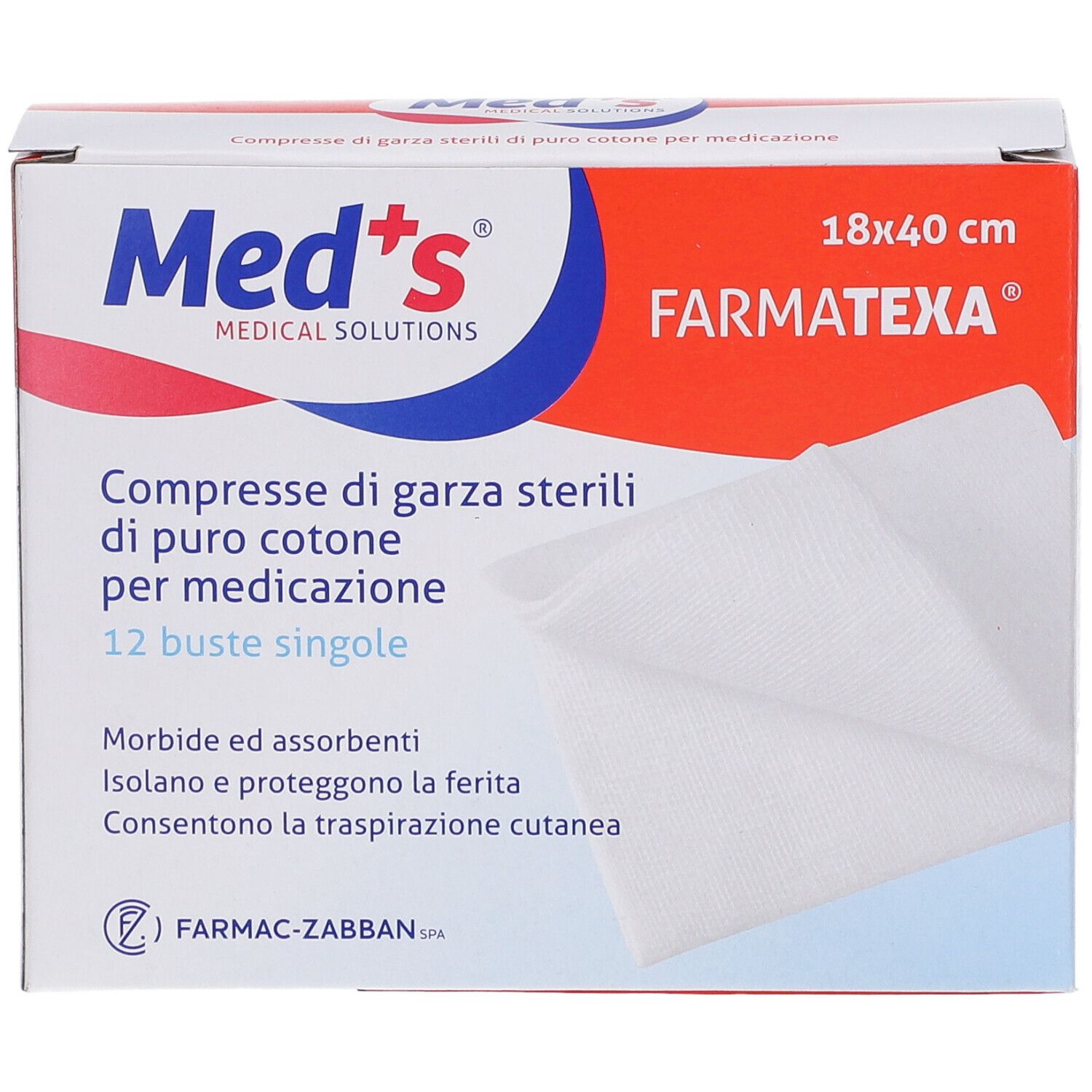 Med's Farmatexa Kompressen 18x40 cm, 12 einzelne Beutel.