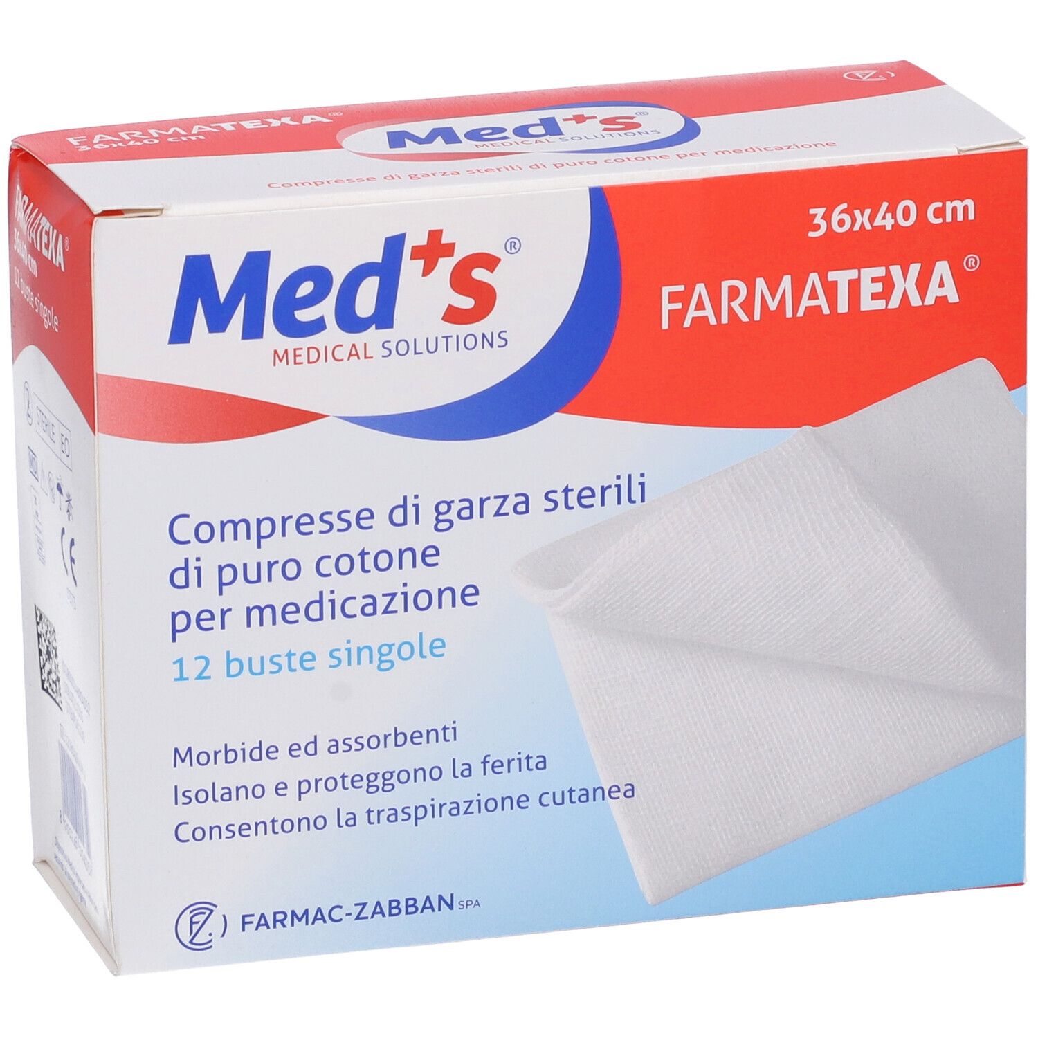Med's sterile Gaze-Kompressen aus Baumwolle für medizinische Zwecke, 36x40 cm, 12 Beutel.