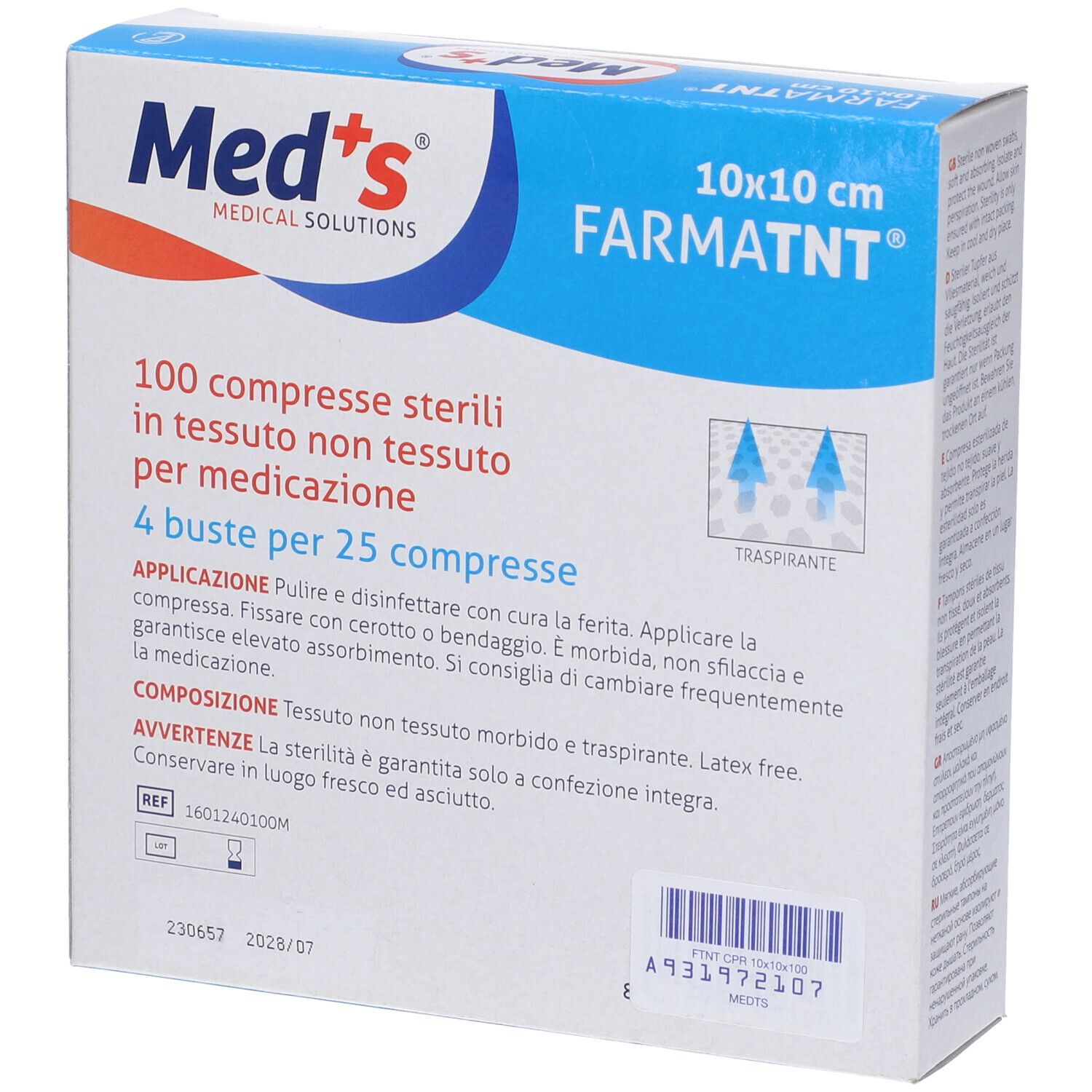 Med's Farmatnt 10x10 cm sterile Vlieskompressen, 100 Stück.