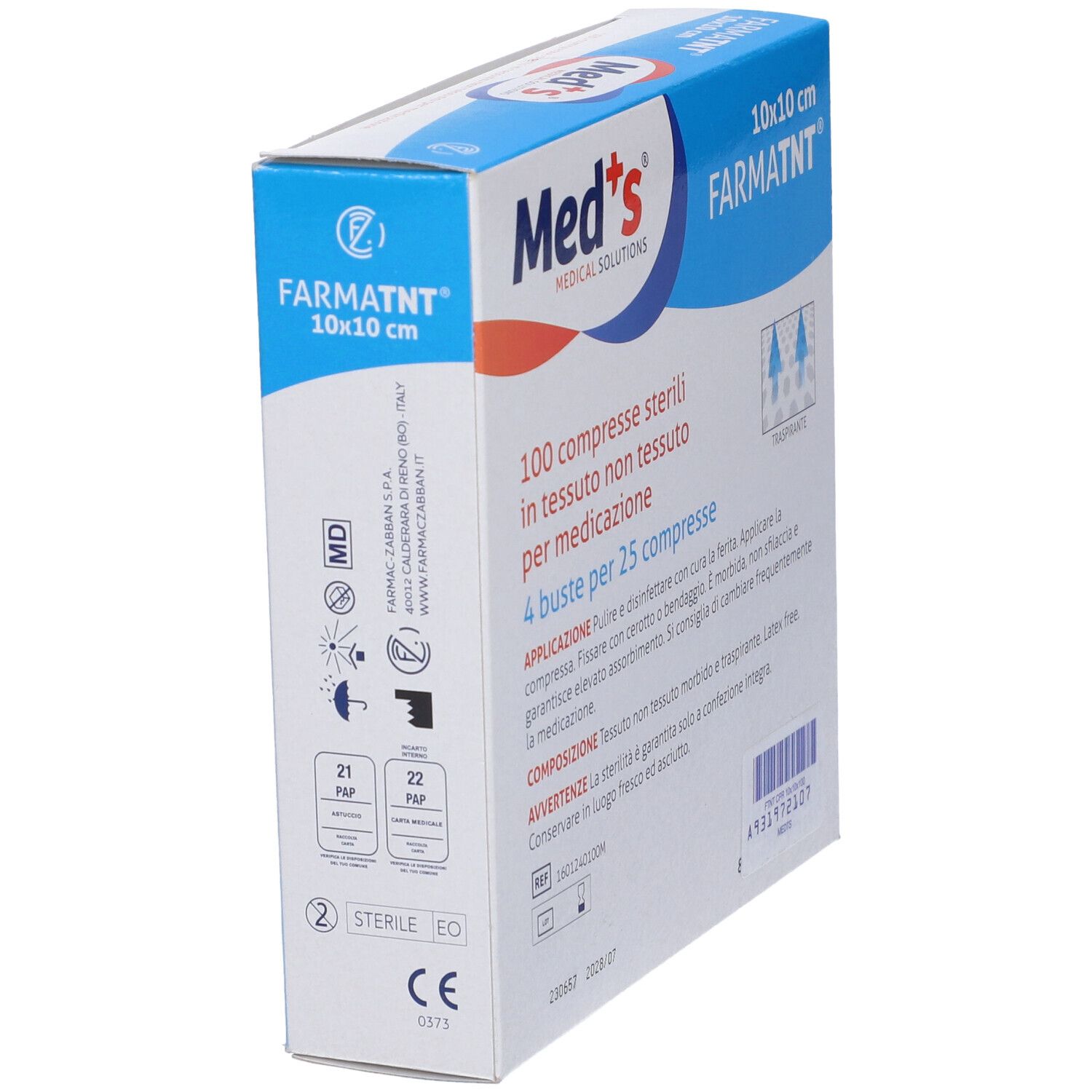 Med's Farmatnt 10x10 cm sterile Vlieskompressen, 100 Stück.