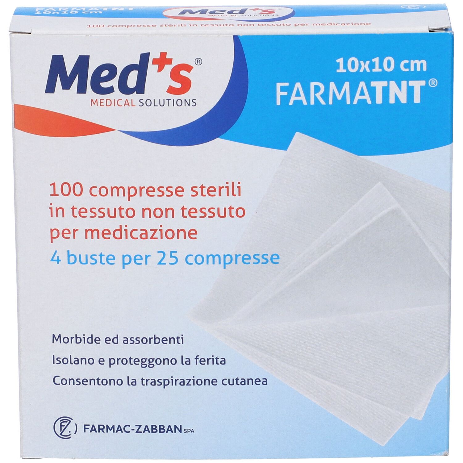 Med's Farmatnt 10x10 cm sterile Vlieskompressen, 100 Stück.
