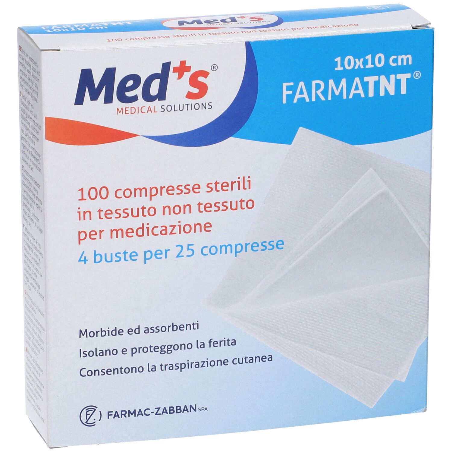 Med's Farmatnt 10x10 cm sterile Vlieskompressen, 100 Stück.