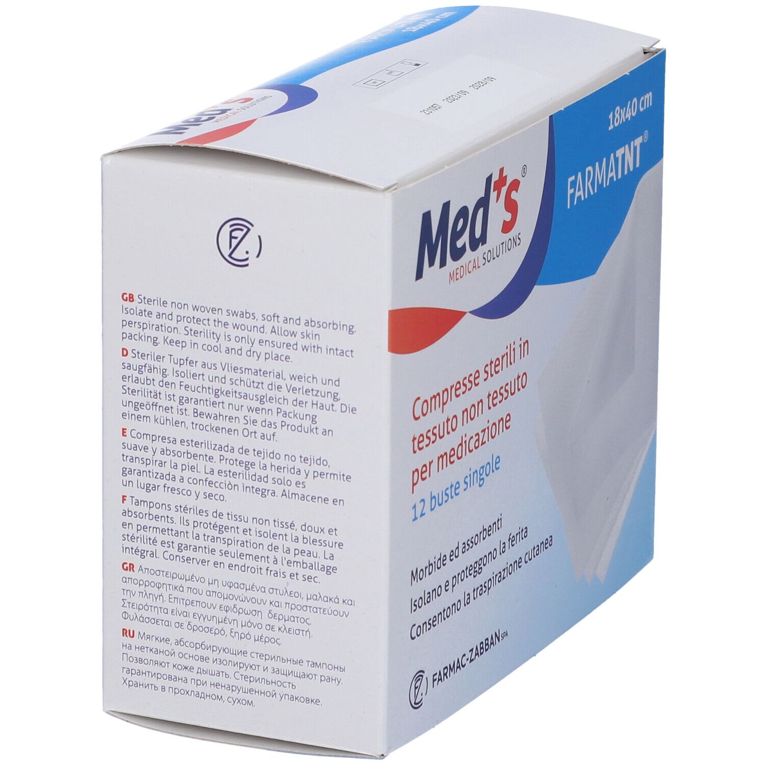 Med+ Sterile Kompressen, 18x40 cm, 12 einzeln verpackte Beutel.