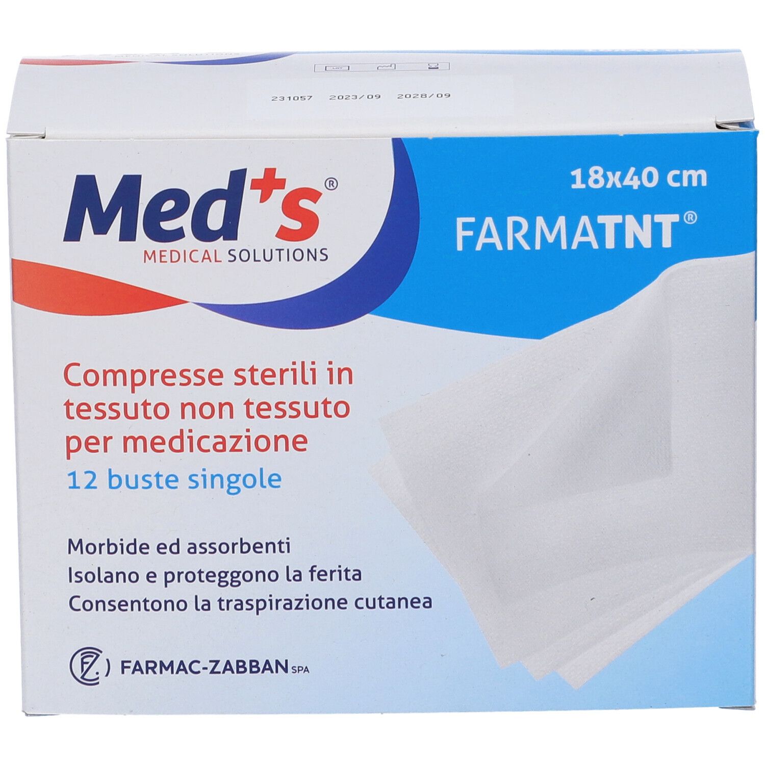 Med+ Compresse sterili in tessuto non tessuto per medicazione, 18x40 cm, 12 Stück.