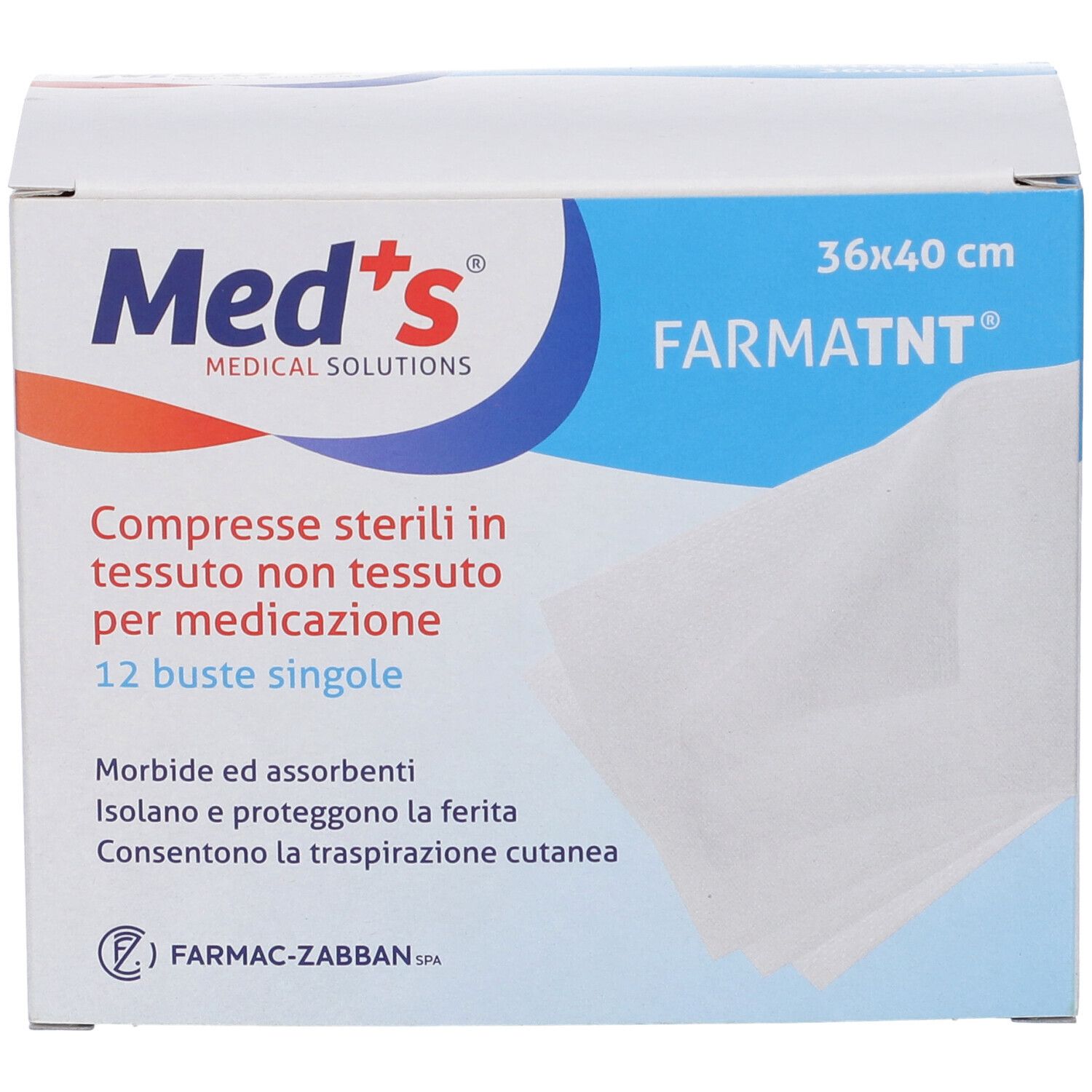 Med's sterile Kompressen aus Vliesstoff, 36x40 cm, 12 Stück.