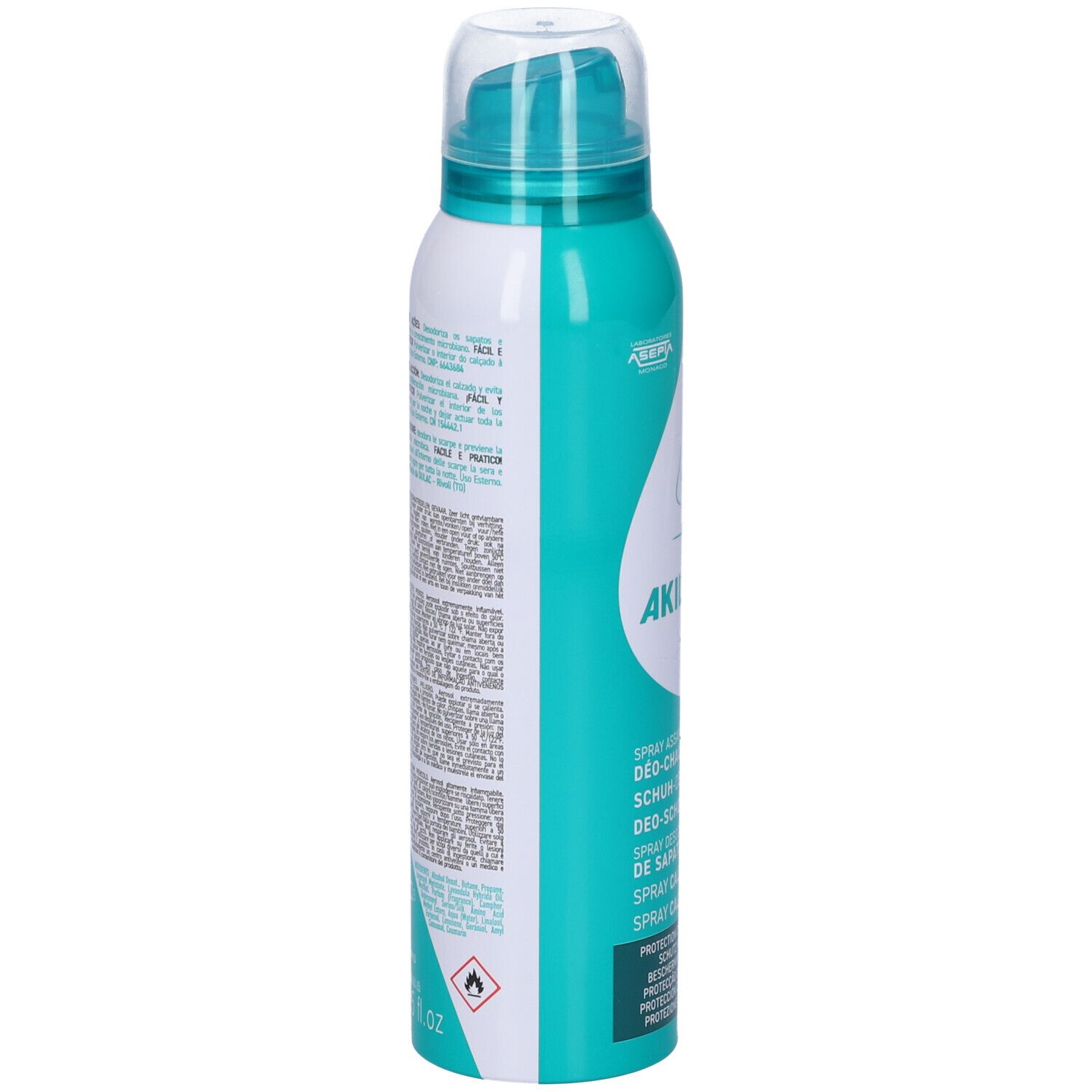 Spray aerosol, retro. Testo multilingue. Avvertenza. Volume: 150ml.