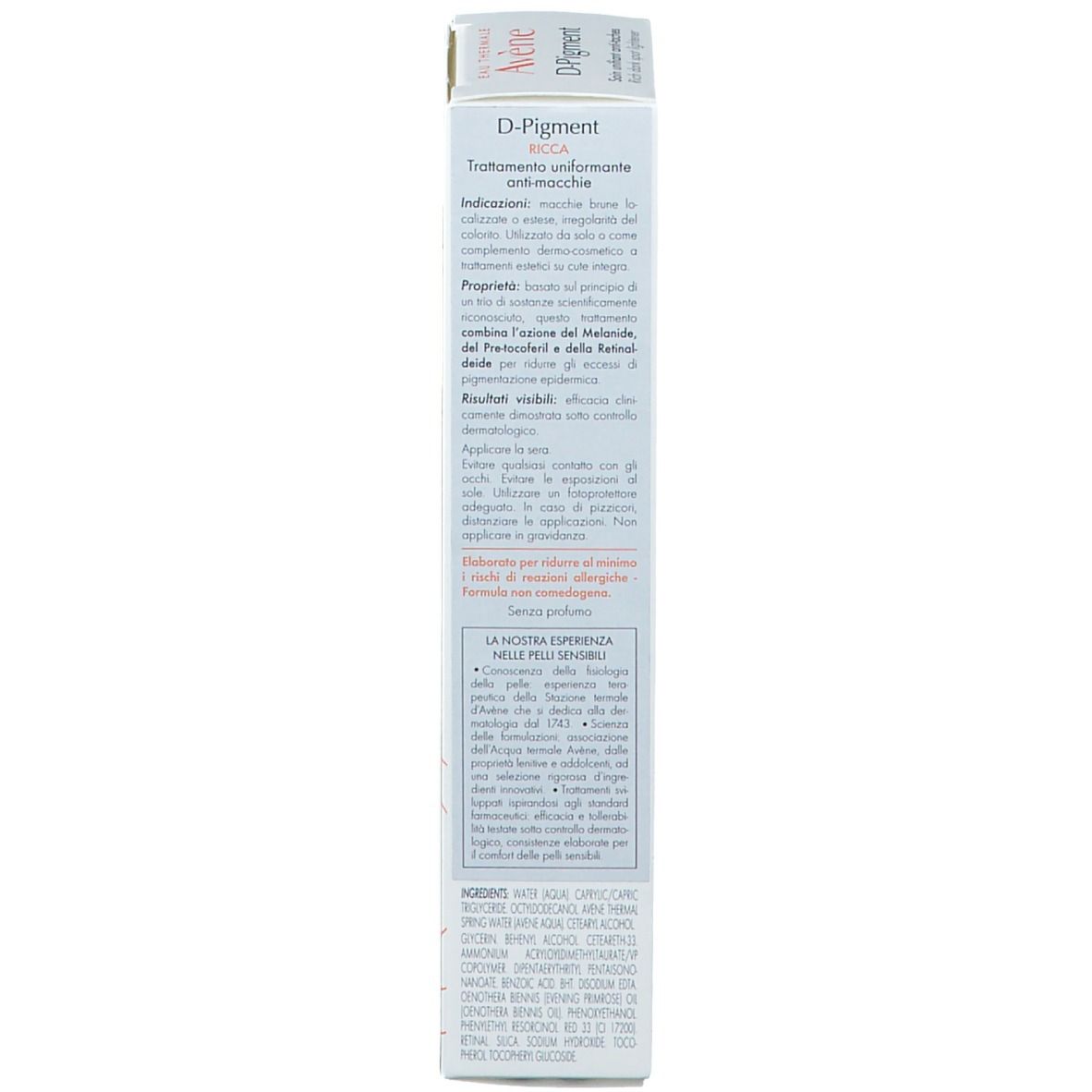 Dos de l'emballage du produit. Texte multilingue. Contient des informations sur le produit et le fabricant.
