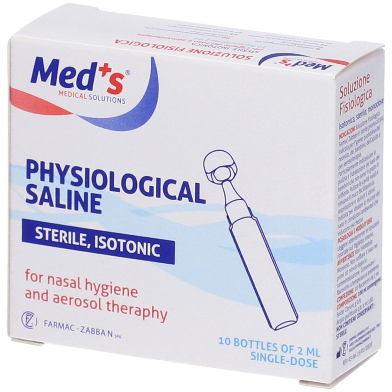 Med+s Physiologische Kochsalzlösung, 10 sterile Einzeldosisflaschen à 2 ml.