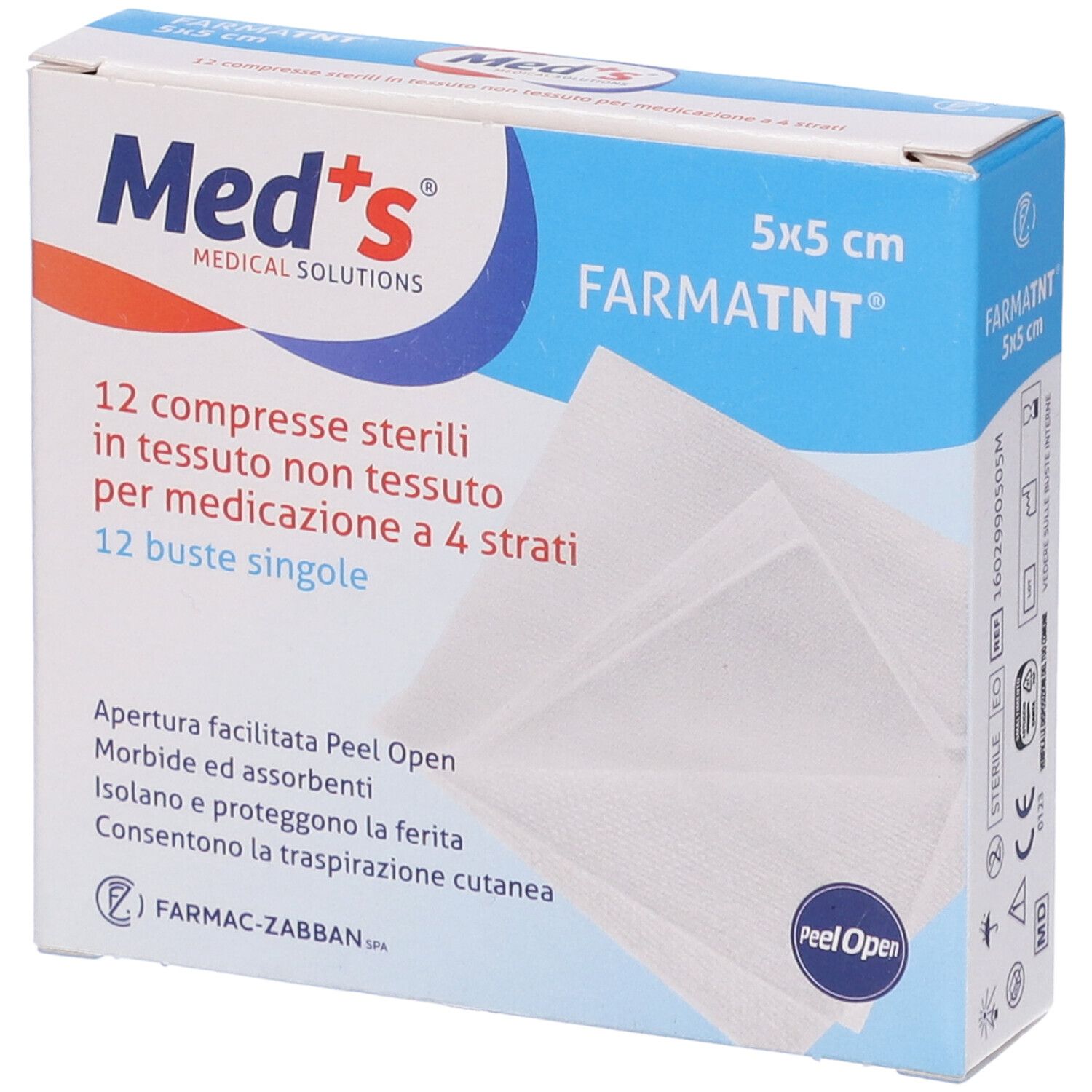 Garza Compressa Meds Tessuto Non Tessuto Peel Open 5X5Cm 12 Pezzi